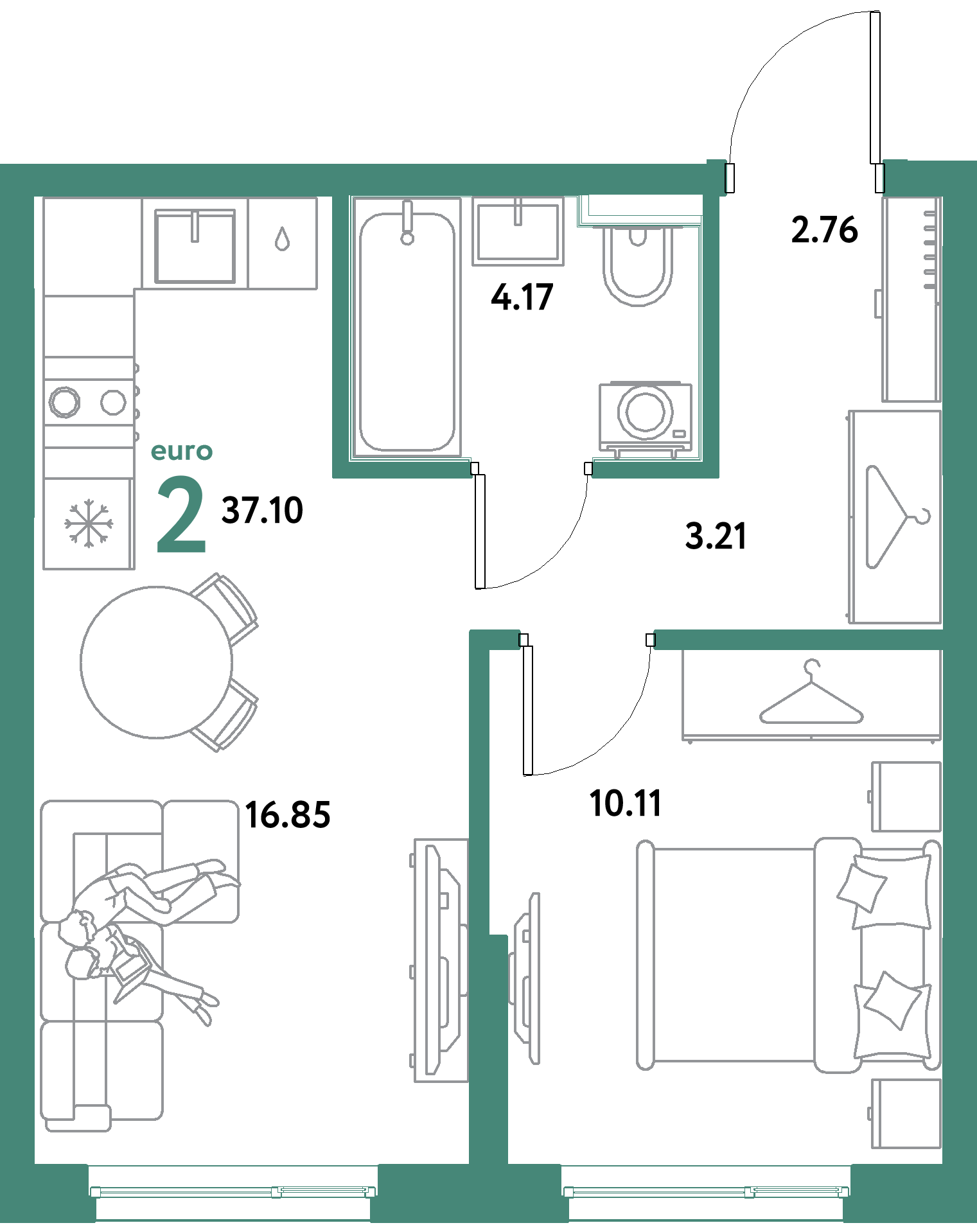 ЖК "Остров-сад"-2-комнатная 37.1 м²