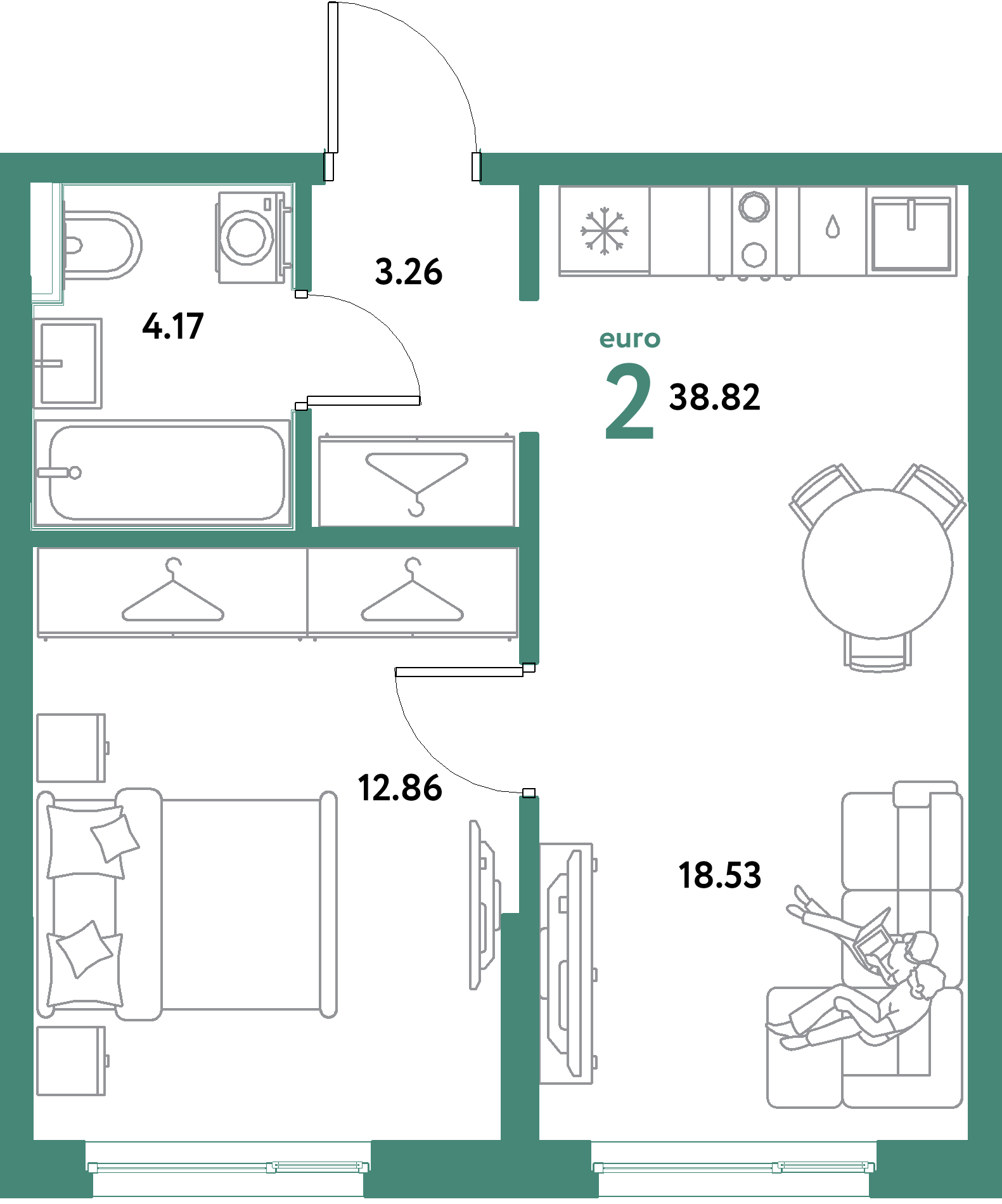 ЖК "Остров-сад"-2-комнатная 38.82 м²