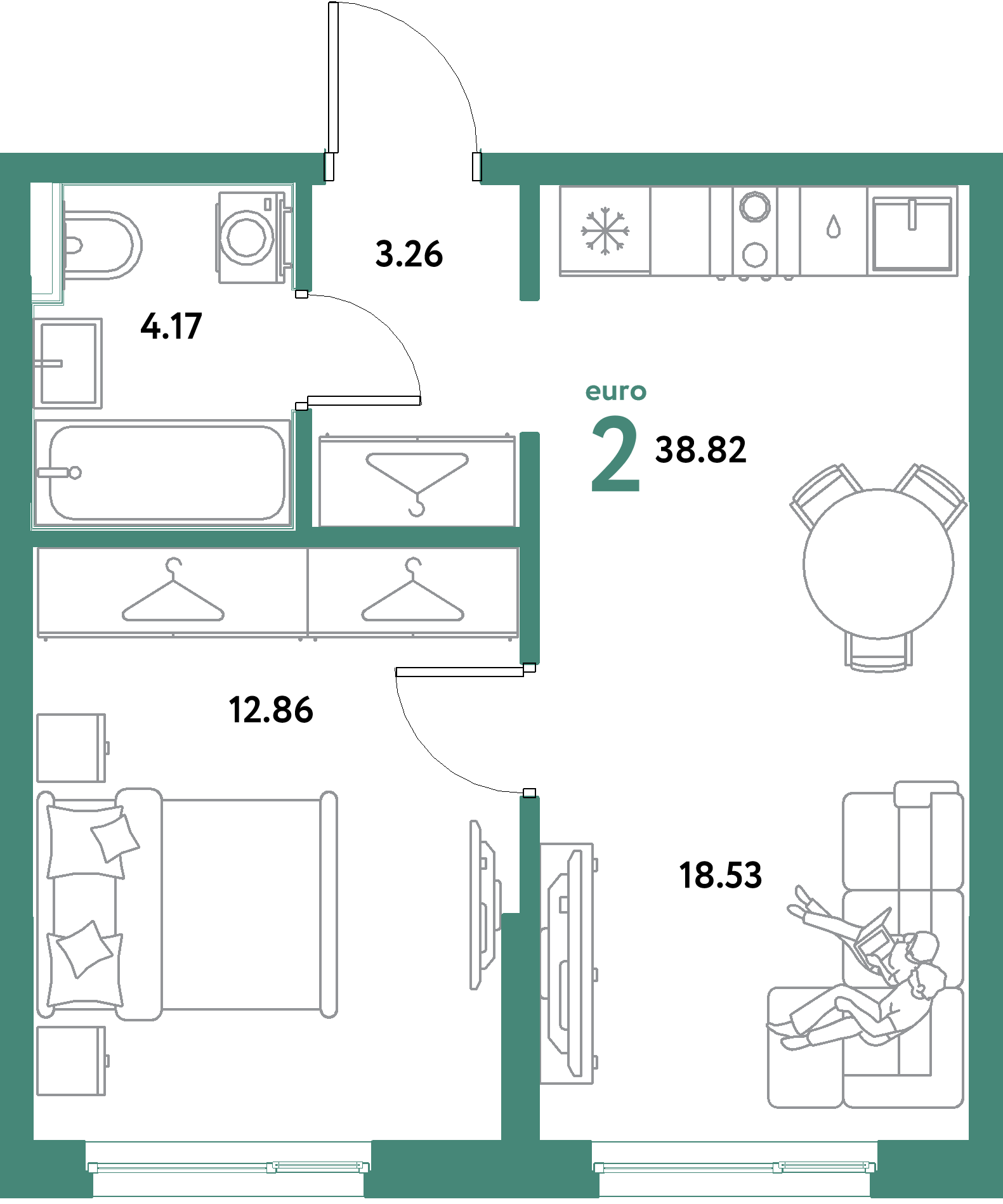 ЖК "Остров-сад"-2-комнатная 38.82 м²