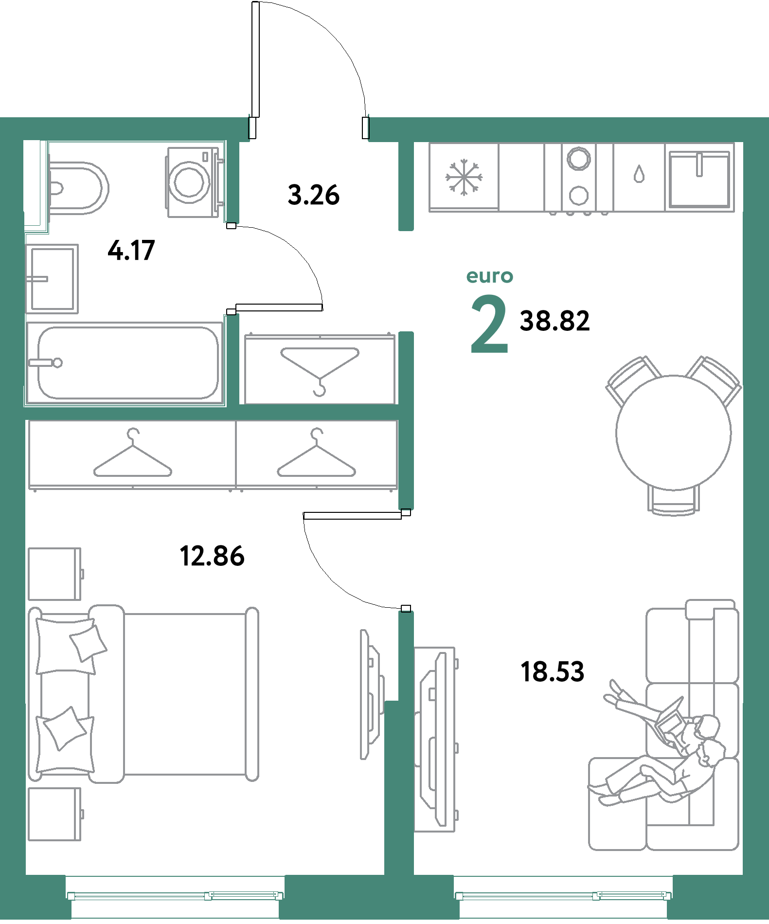 ЖК "Остров-сад"-2-комнатная 38.82 м²