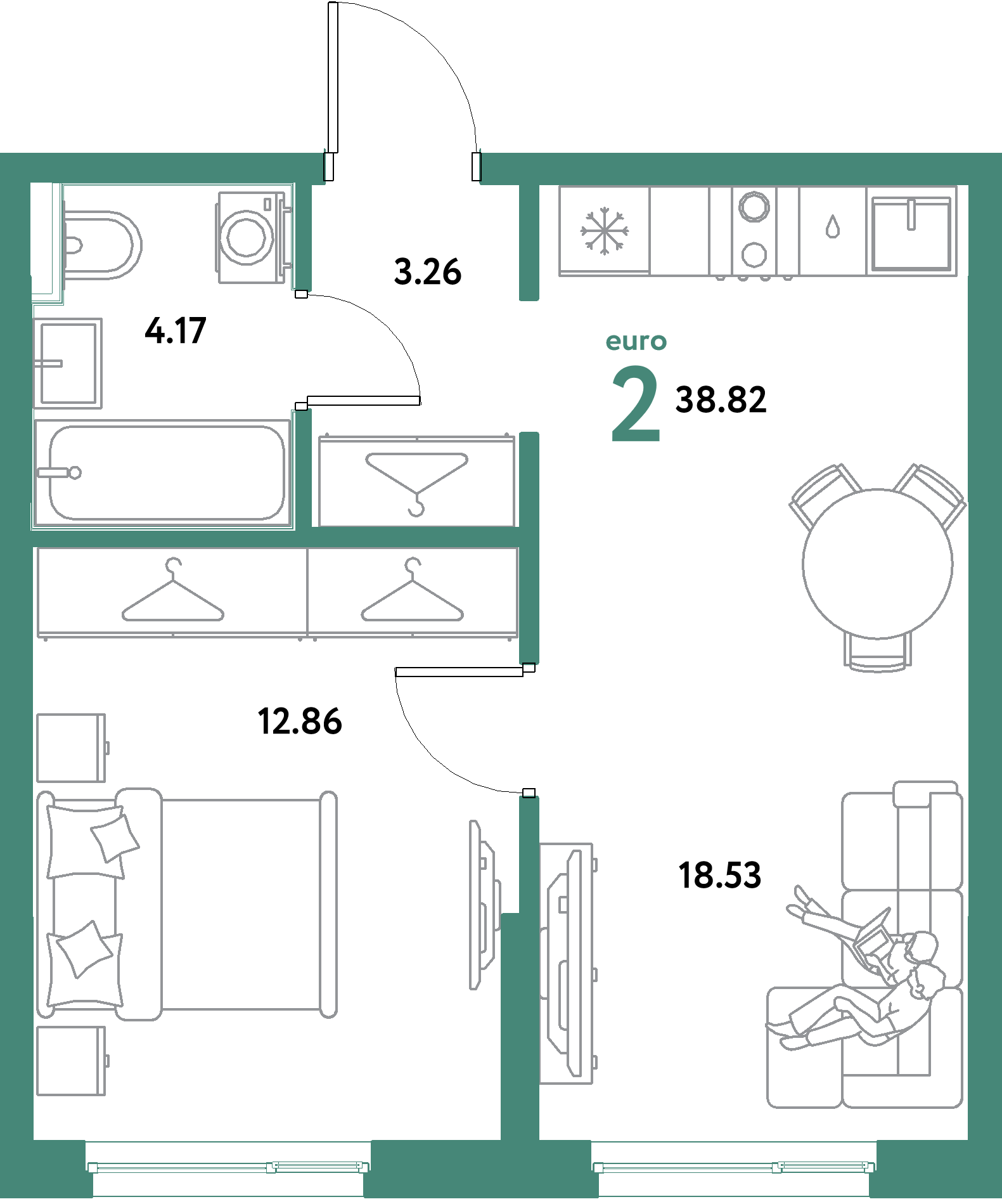 ЖК "Остров-сад"-2-комнатная 38.82 м²