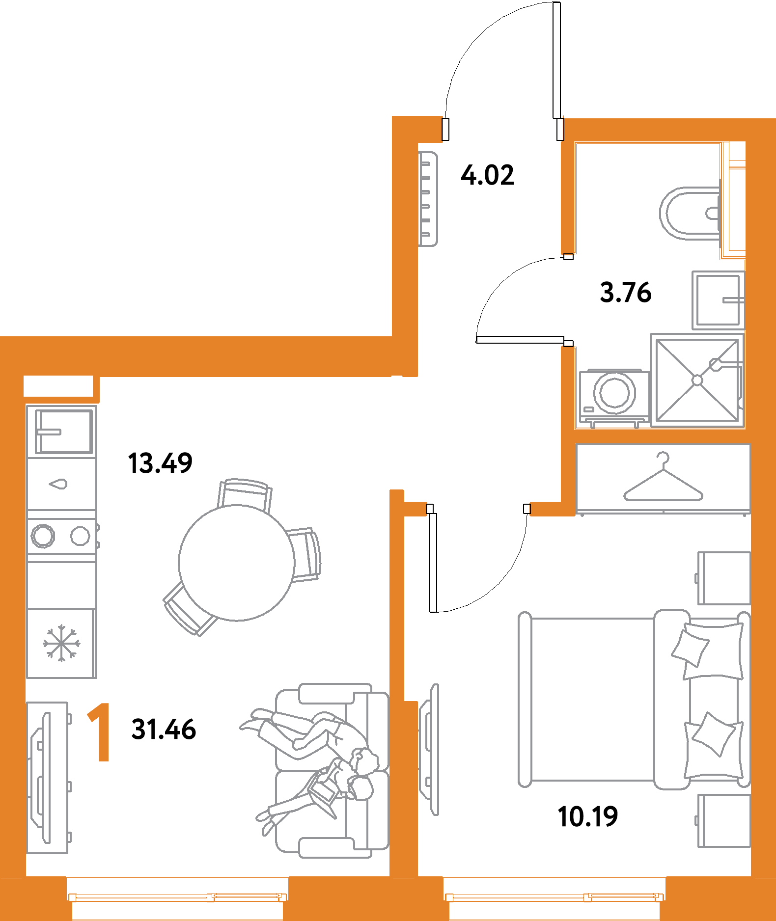 ЖК "Остров-сад"-1-комнатная 31.46 м²