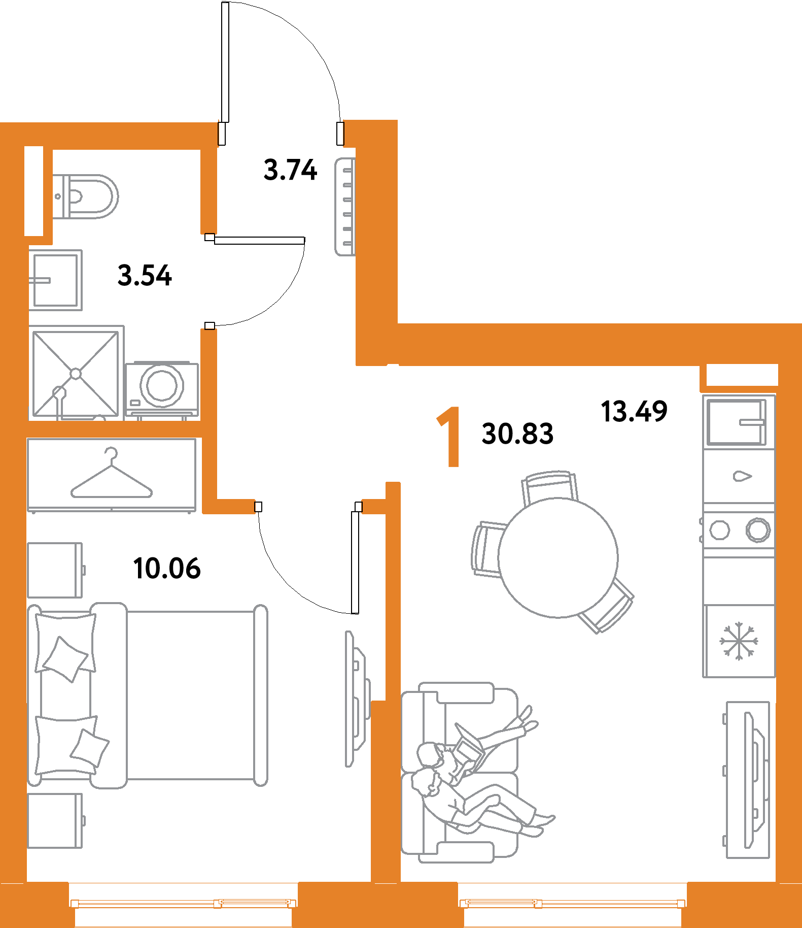 ЖК "Остров-сад"-1-комнатная 30.83 м²