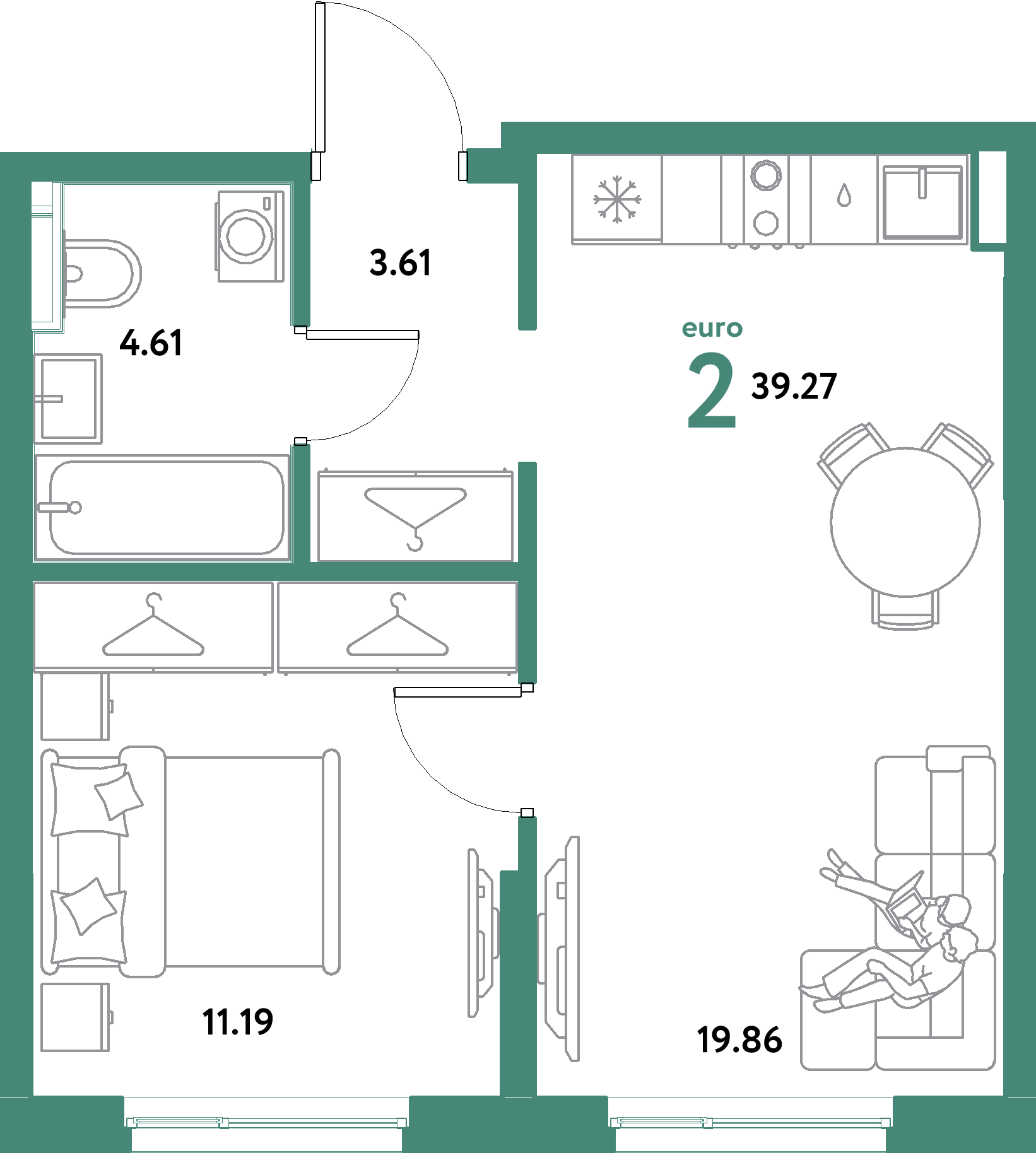 ЖК "Остров-сад"-2-комнатная 39.27 м²