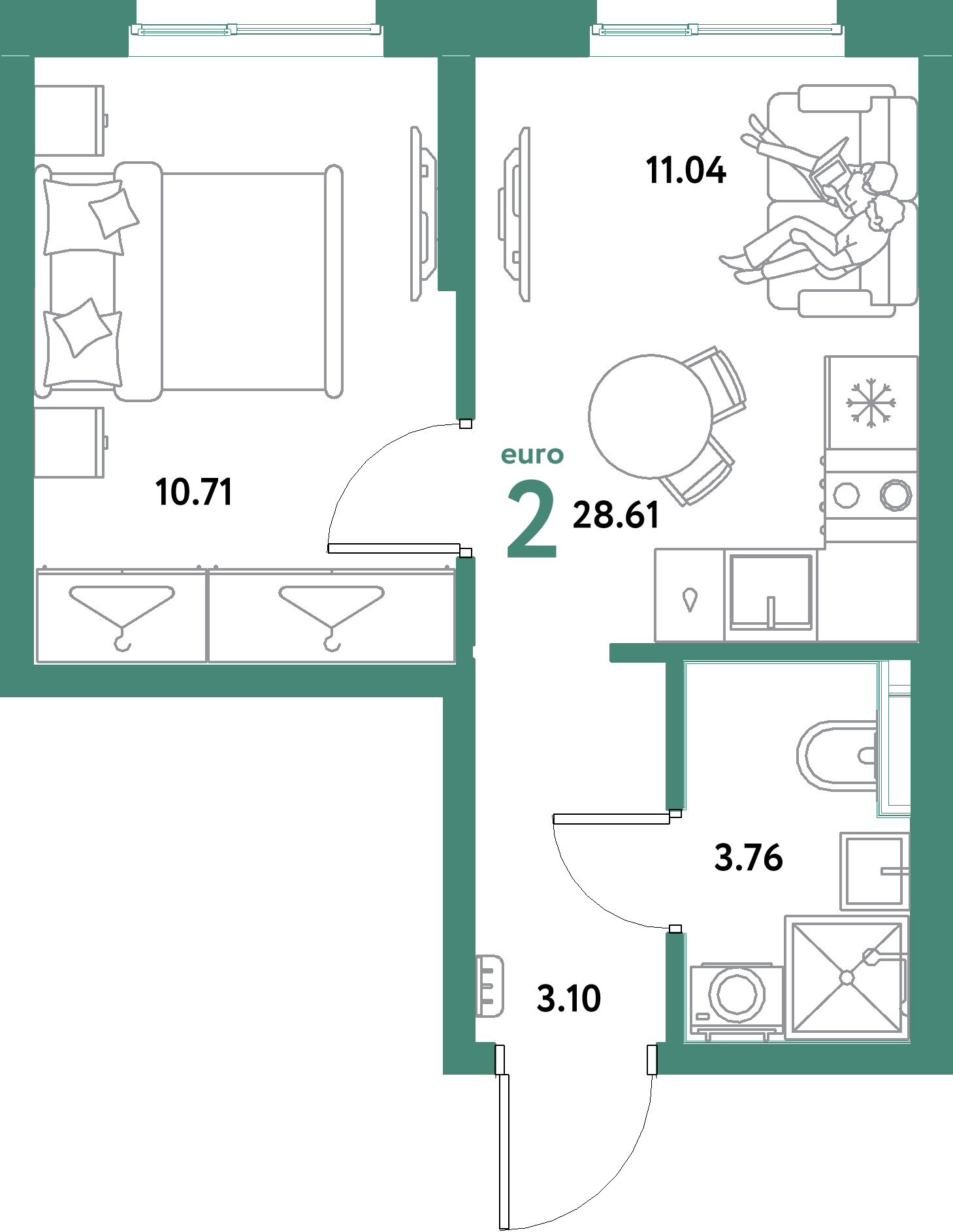 ЖК "Остров-сад"-2-комнатная 28.61 м²