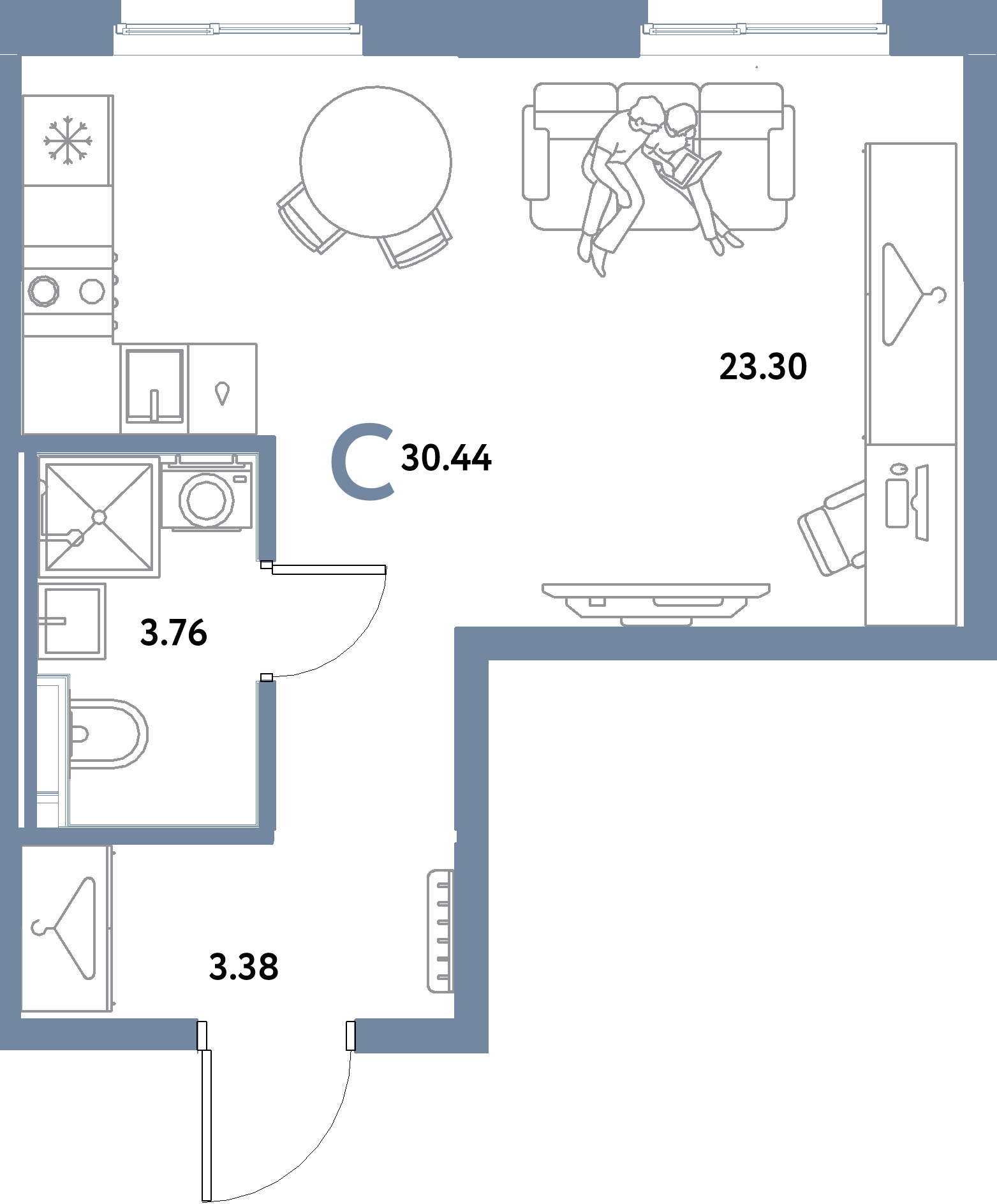 ЖК "Остров-сад"-Студия 30.44 м²