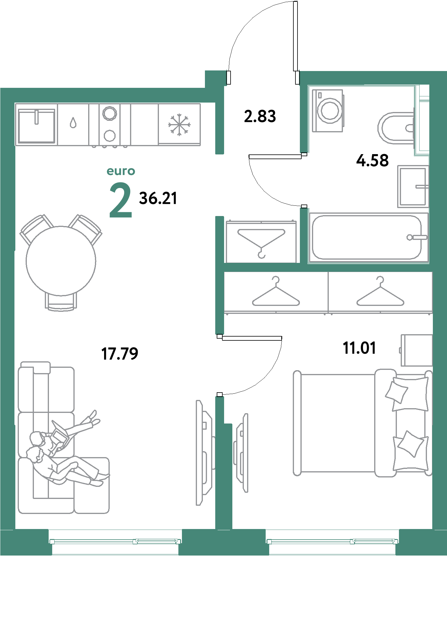 ЖК "Остров-сад"-2-комнатная 36.21 м²