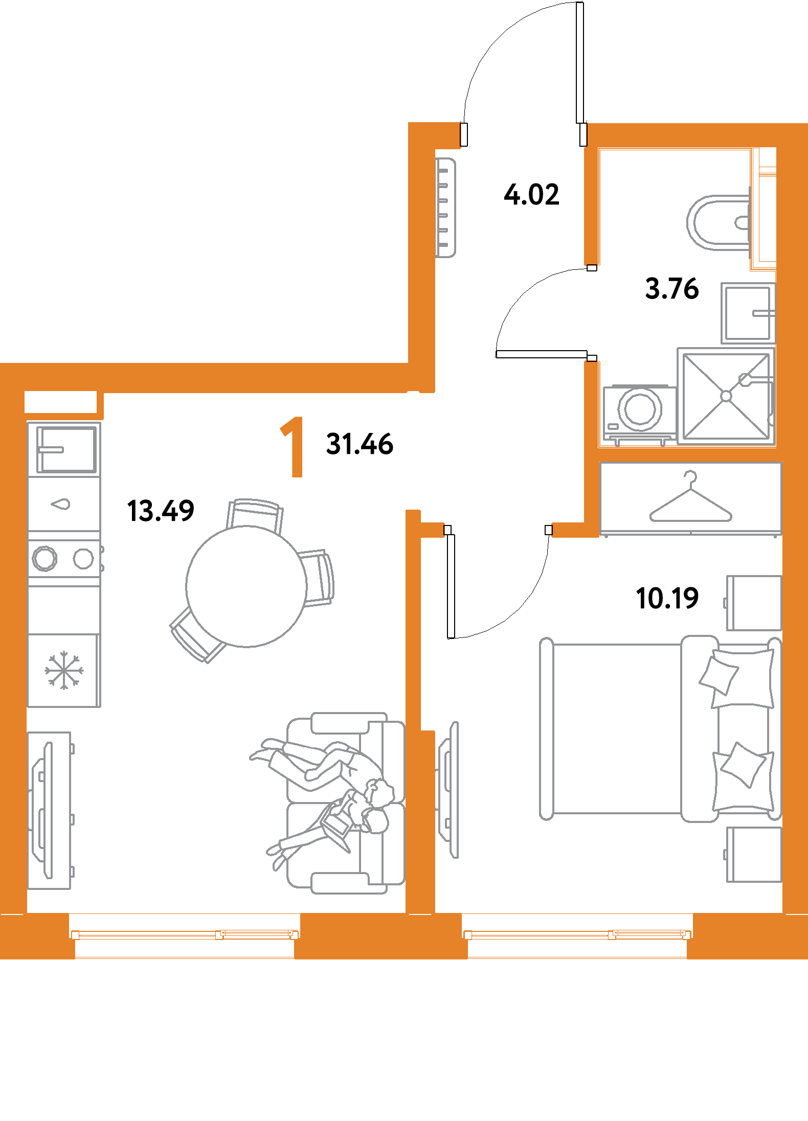 ЖК "Остров-сад"-1-комнатная 31.46 м²