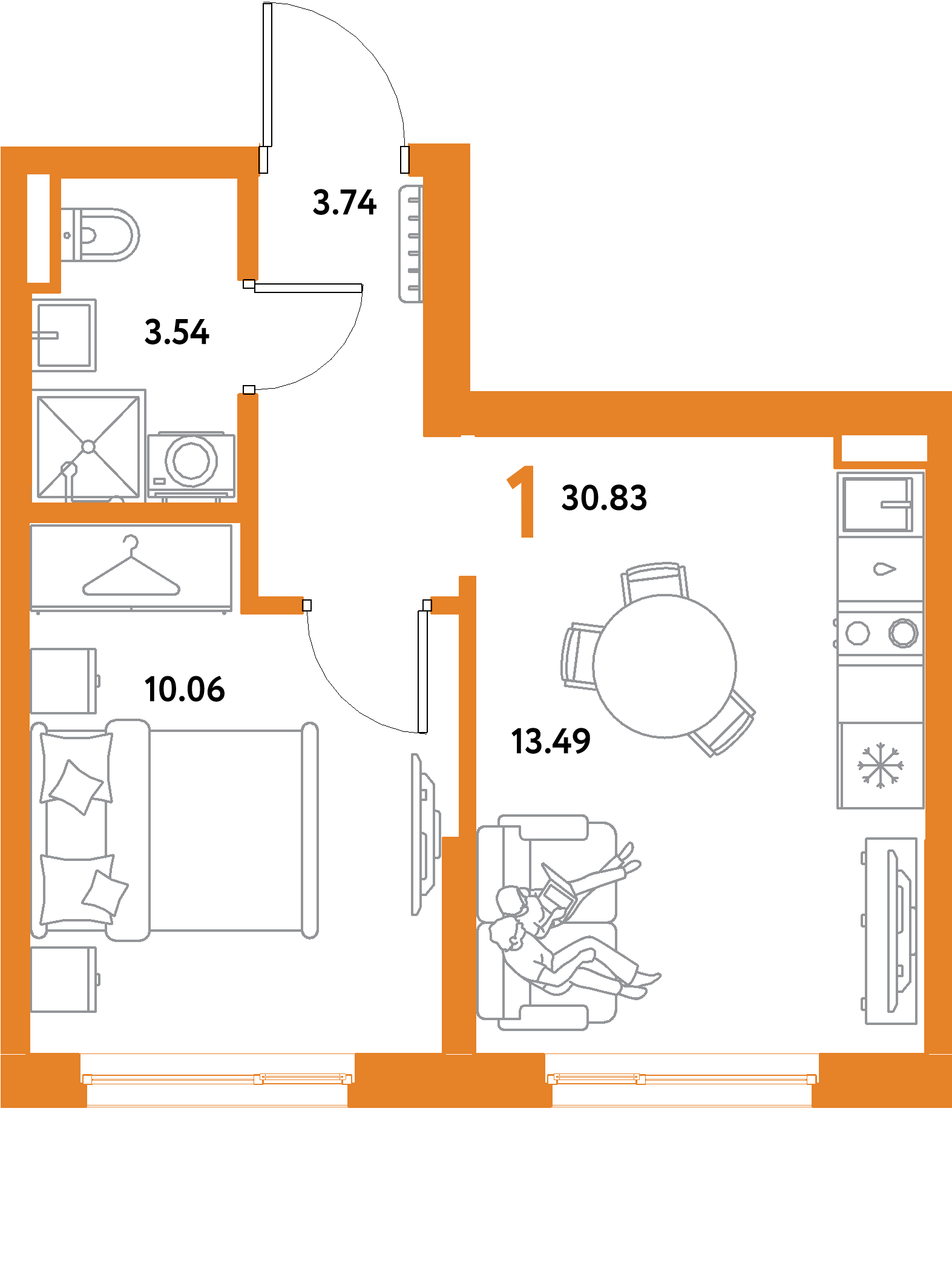 ЖК "Остров-сад"-1-комнатная 30.83 м²