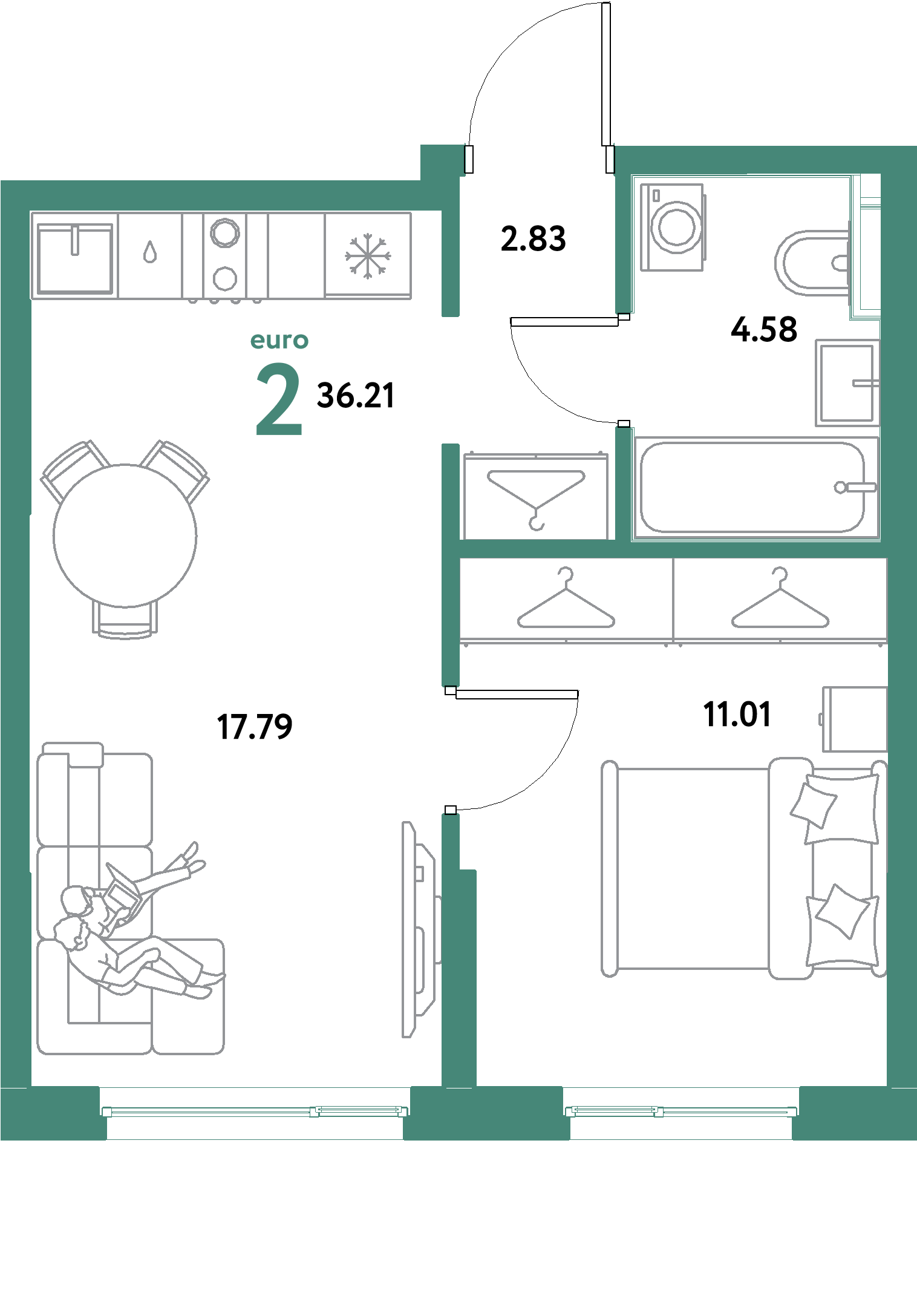 ЖК "Остров-сад"-2-комнатная 36.21 м²