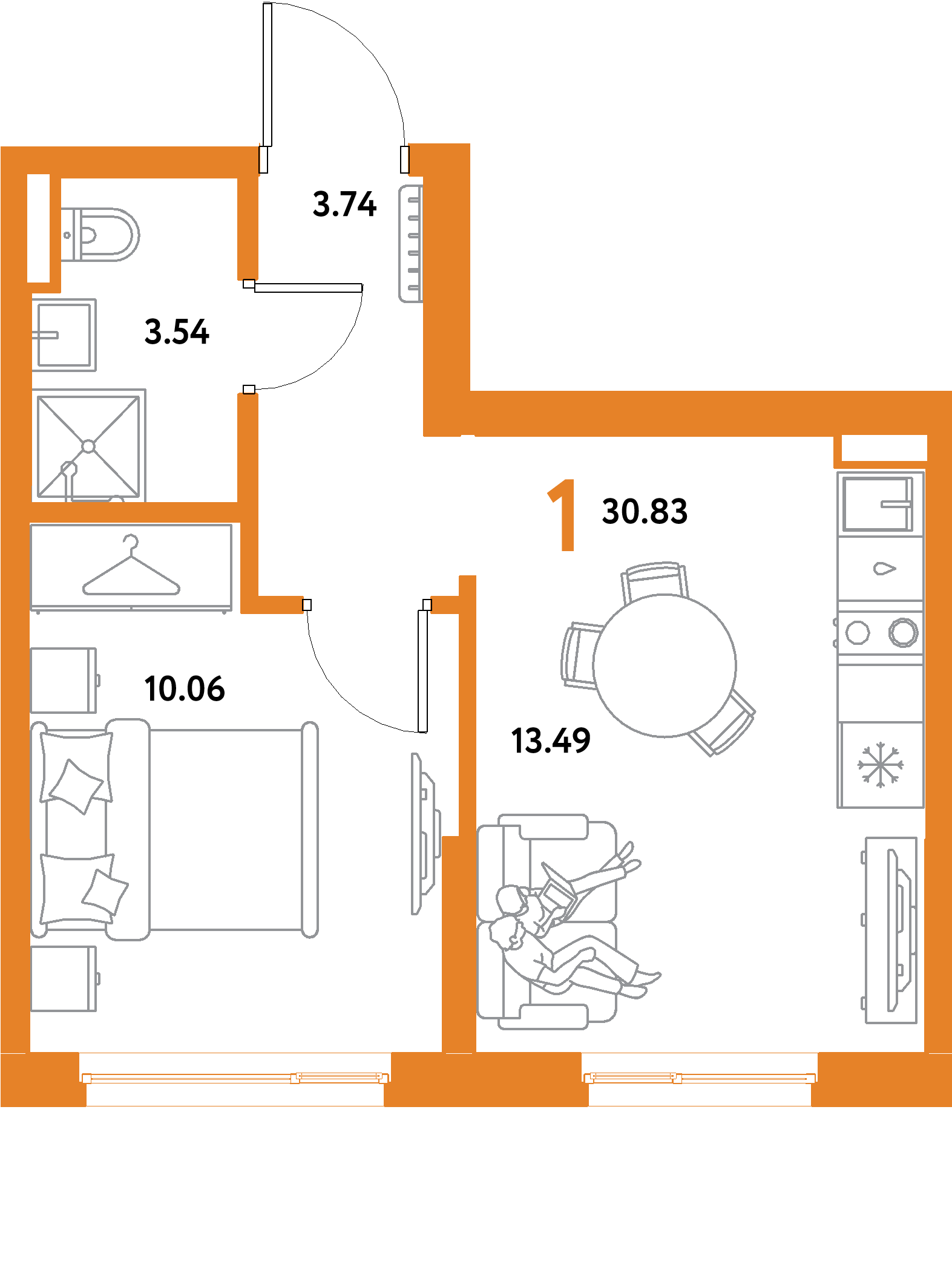 ЖК "Остров-сад"-1-комнатная 30.83 м²
