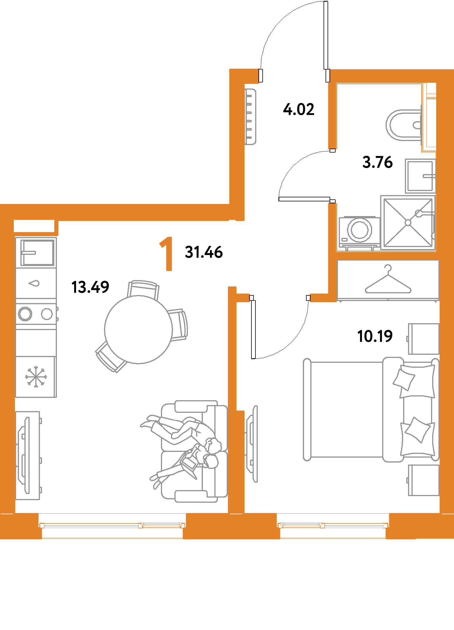 ЖК "Остров-сад"-1-комнатная 31.46 м²