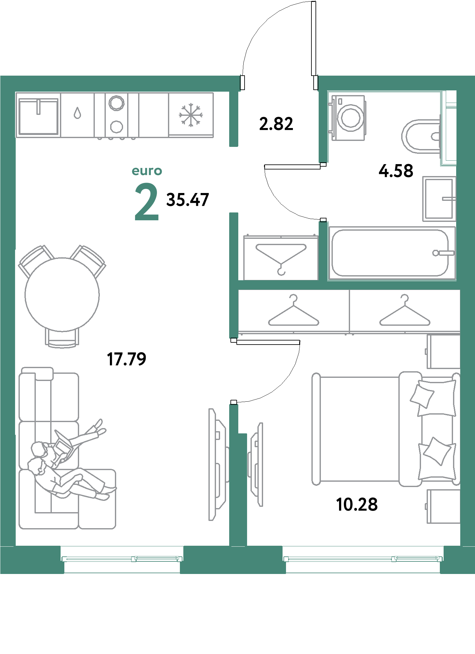 ЖК "Остров-сад"-2-комнатная 35.47 м²