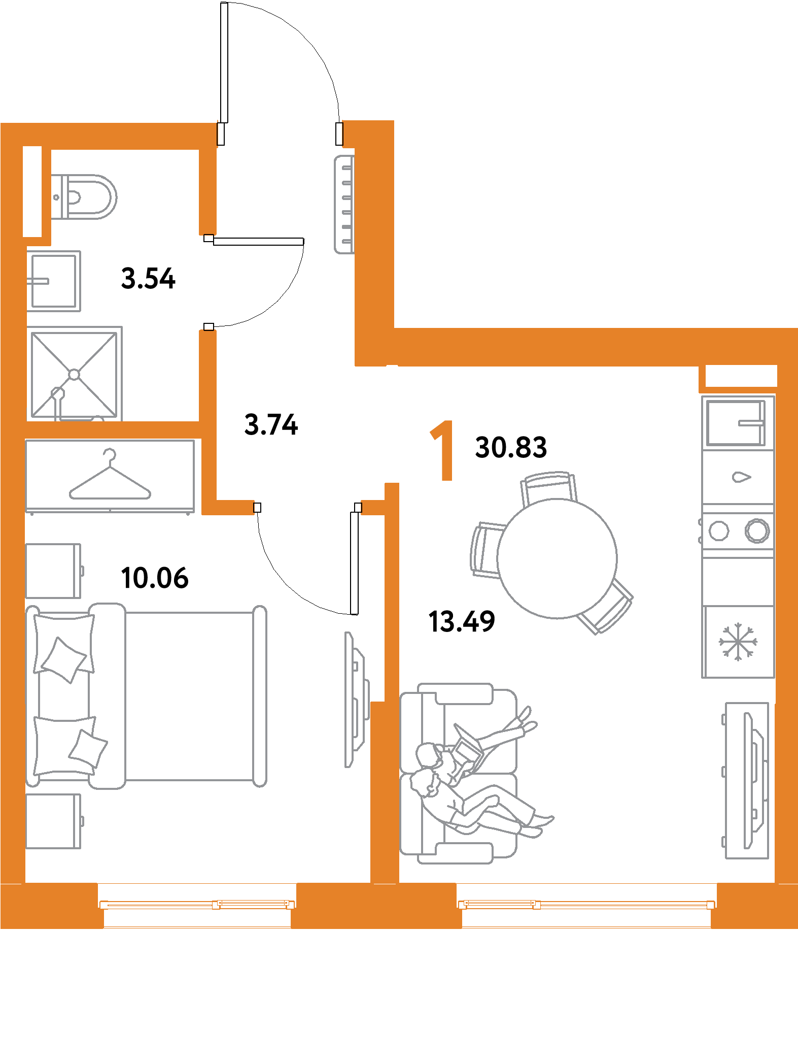 ЖК "Остров-сад"-1-комнатная 30.83 м²