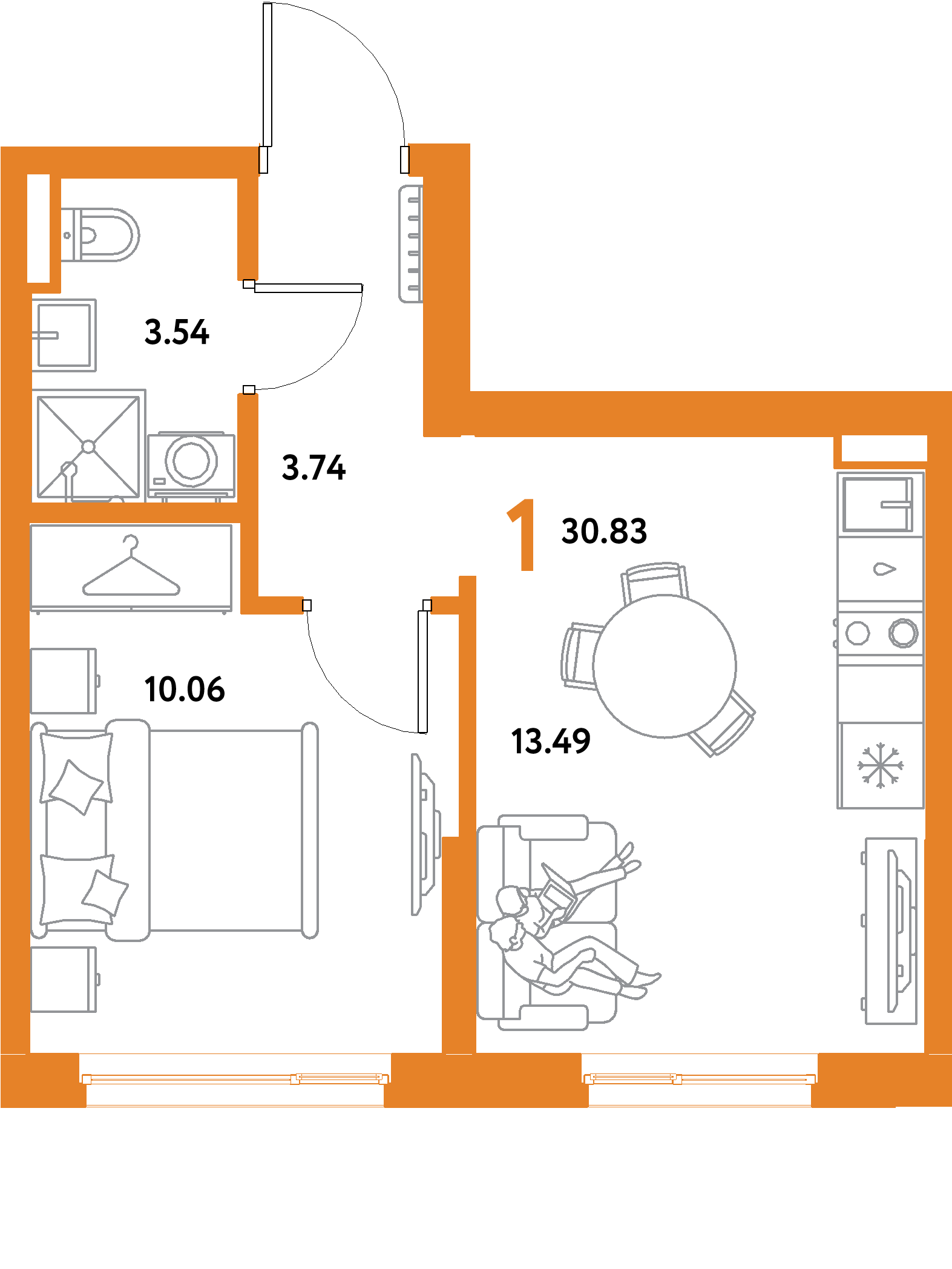ЖК "Остров-сад"-1-комнатная 30.83 м²
