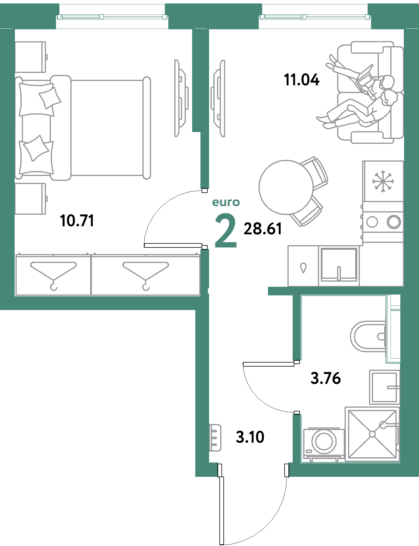 ЖК "Остров-сад"-2-комнатная 28.61 м²