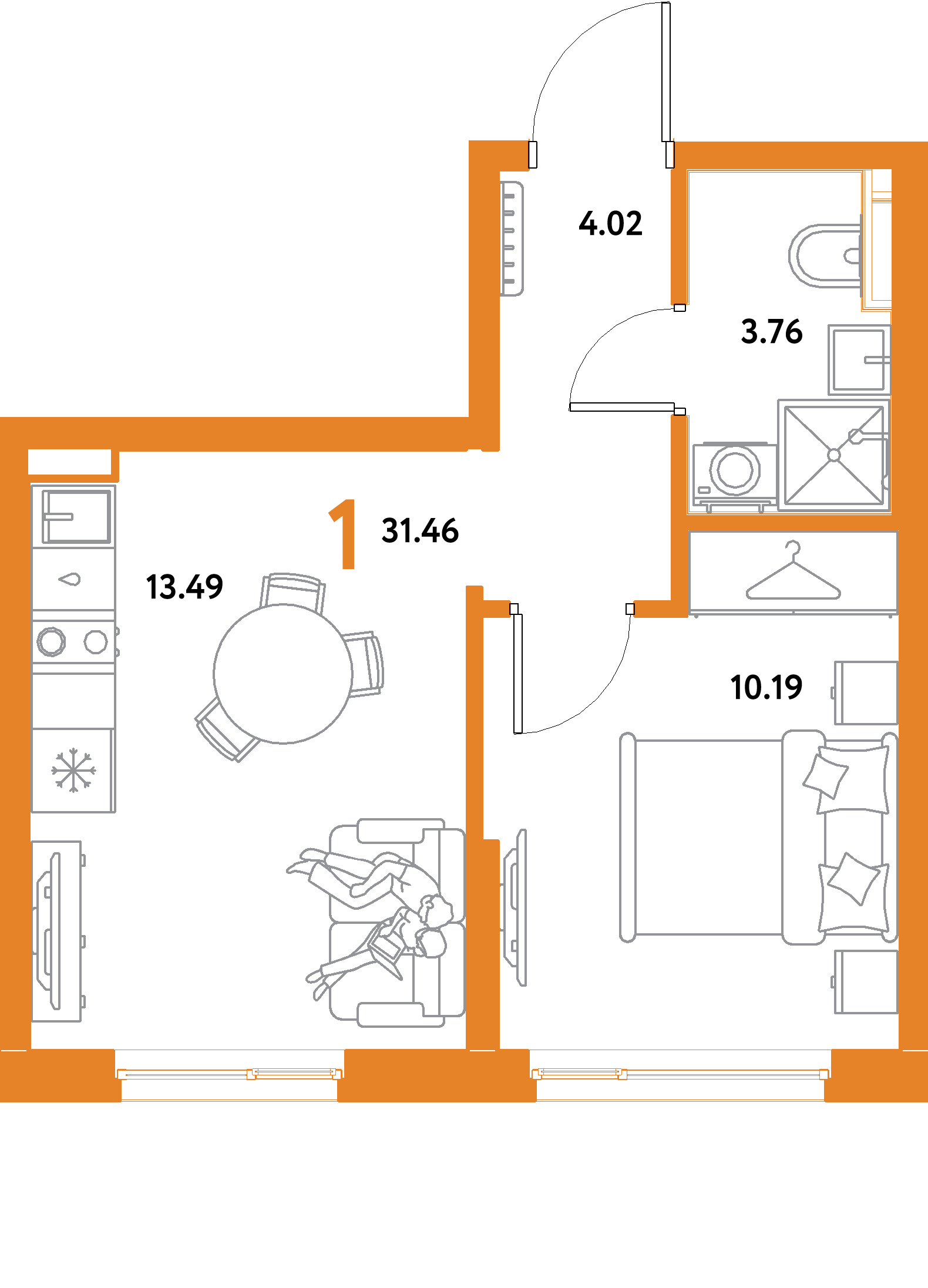 ЖК "Остров-сад"-1-комнатная 31.46 м²