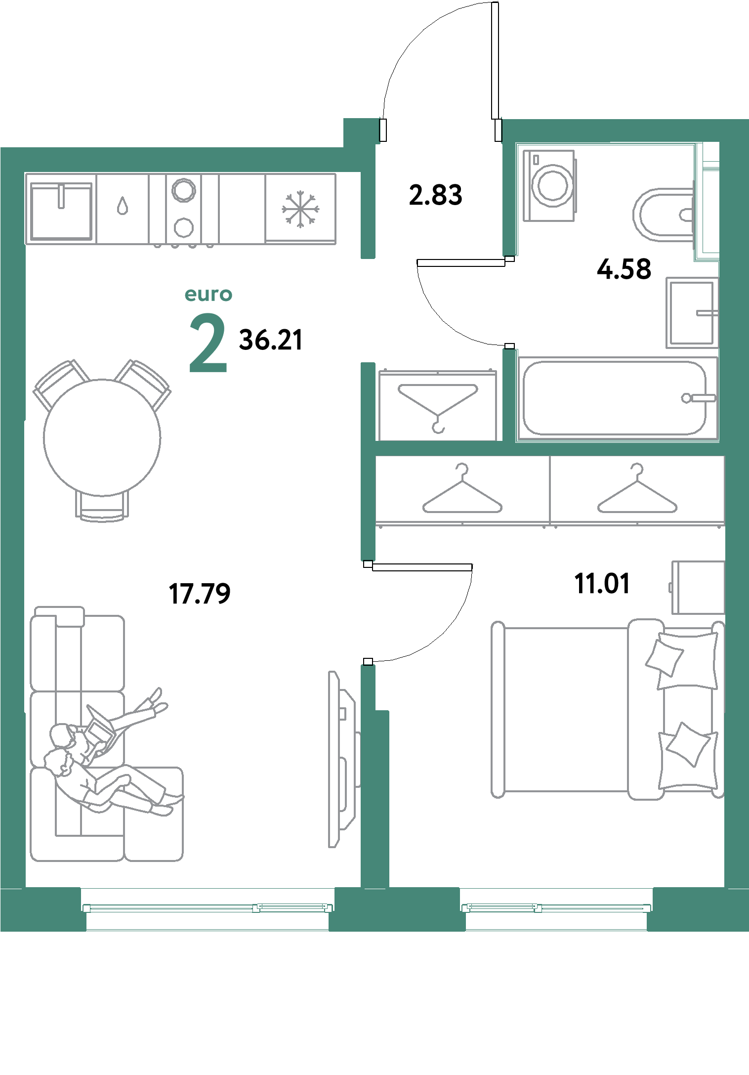 ЖК "Остров-сад"-2-комнатная 36.21 м²