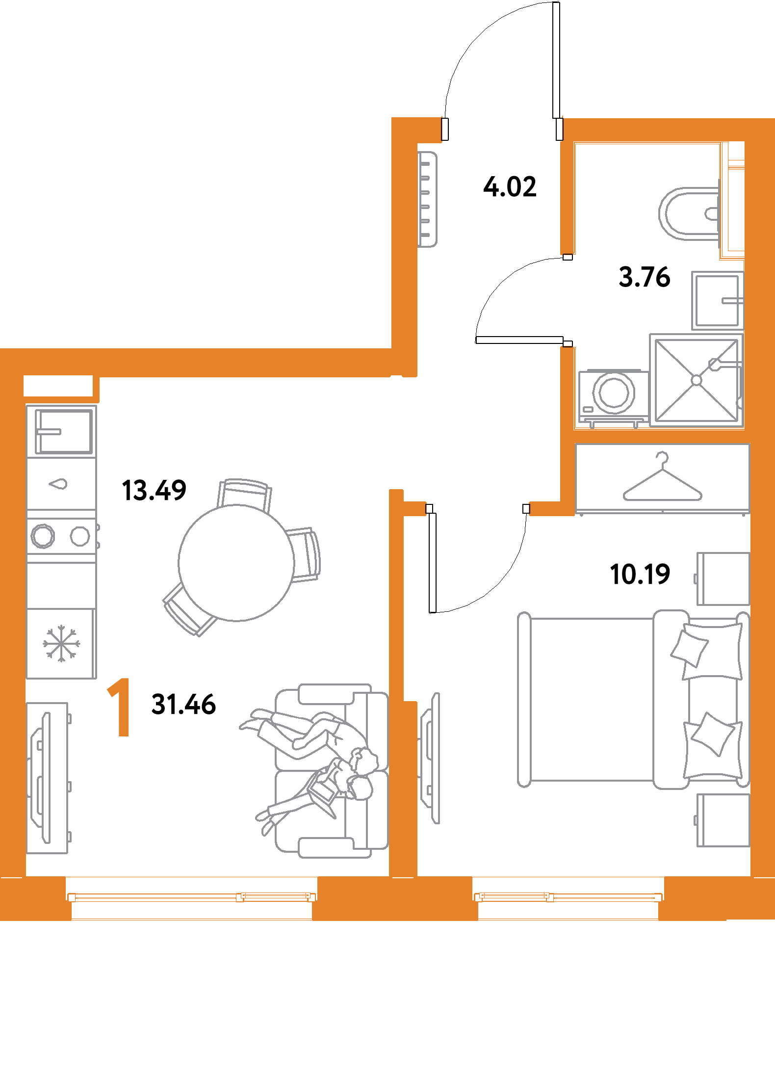 ЖК "Остров-сад"-1-комнатная 31.46 м²