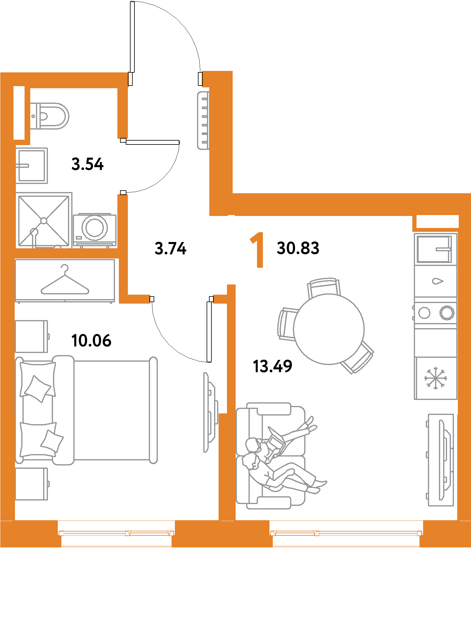 ЖК "Остров-сад"-1-комнатная 30.83 м²