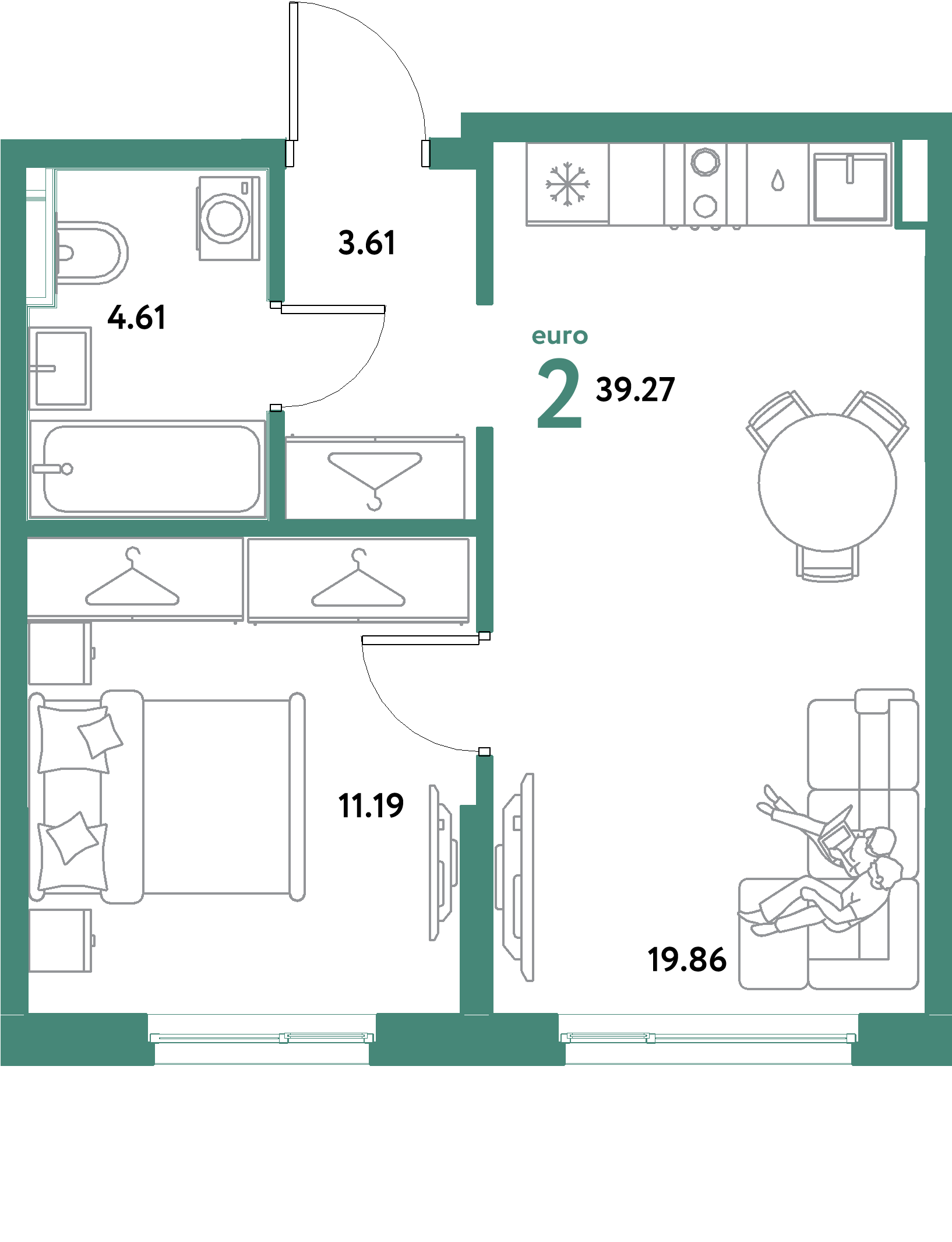 ЖК "Остров-сад"-2-комнатная 39.27 м²