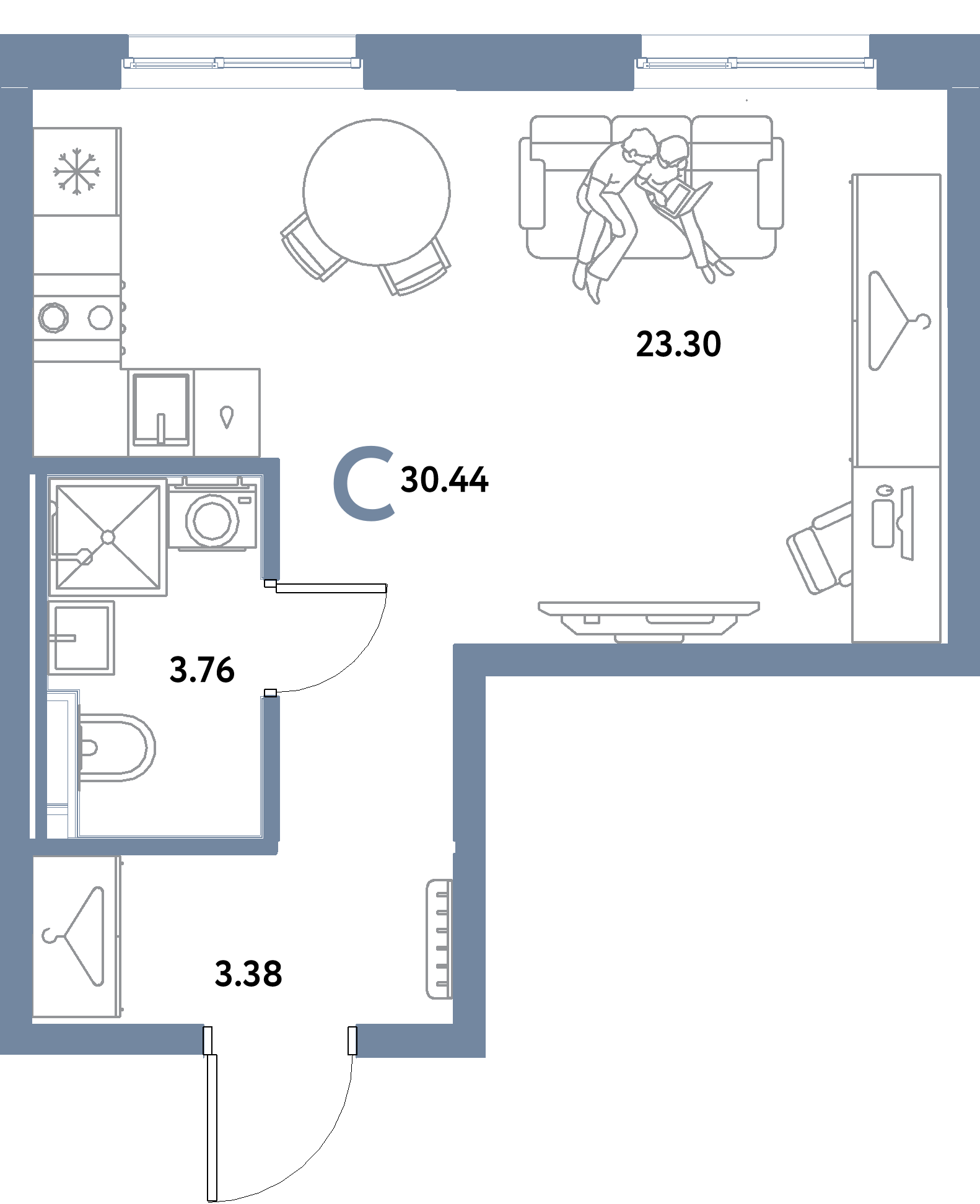 ЖК "Остров-сад"-Студия 30.44 м²