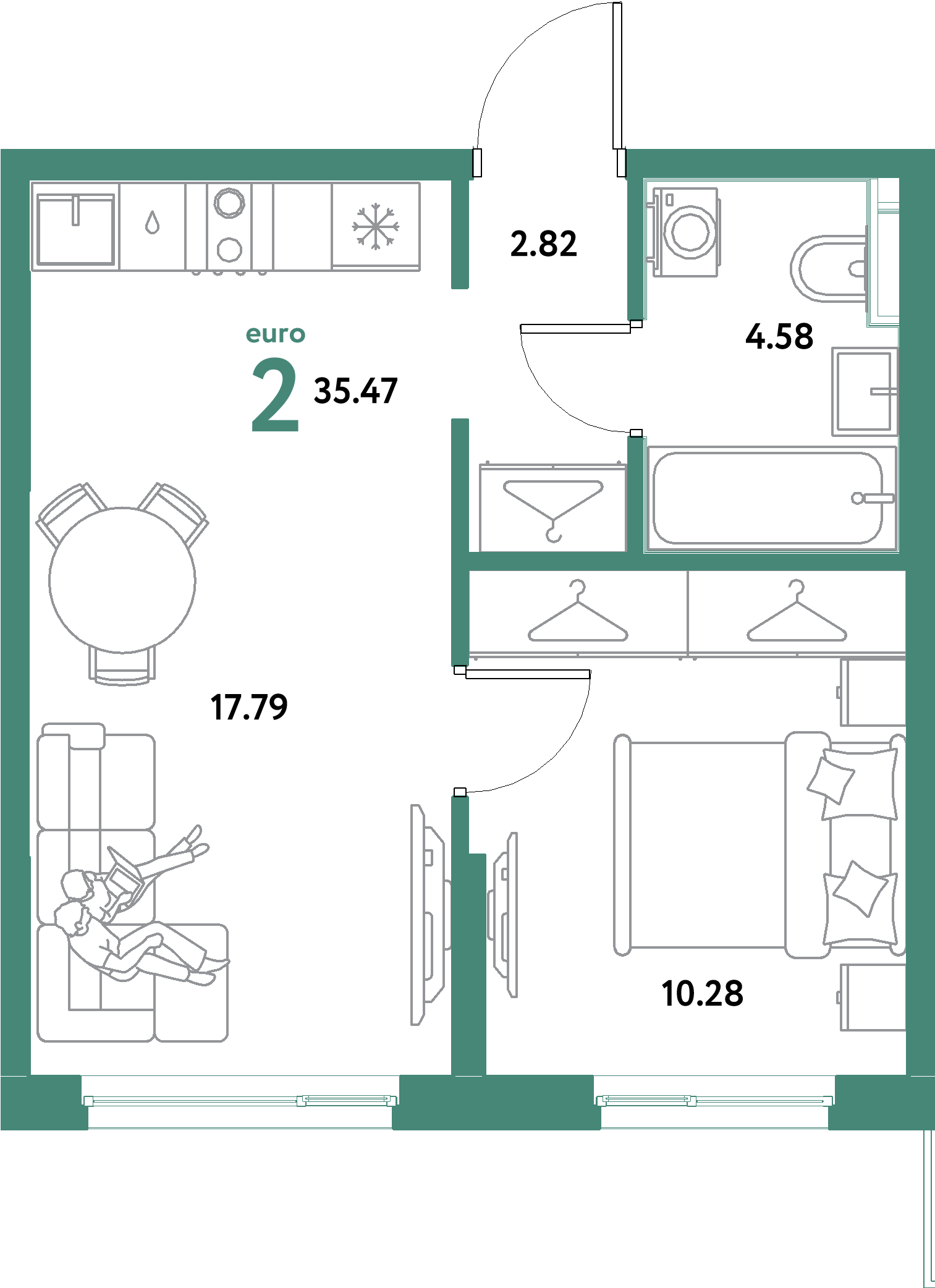 ЖК "Остров-сад"-2-комнатная 35.47 м²