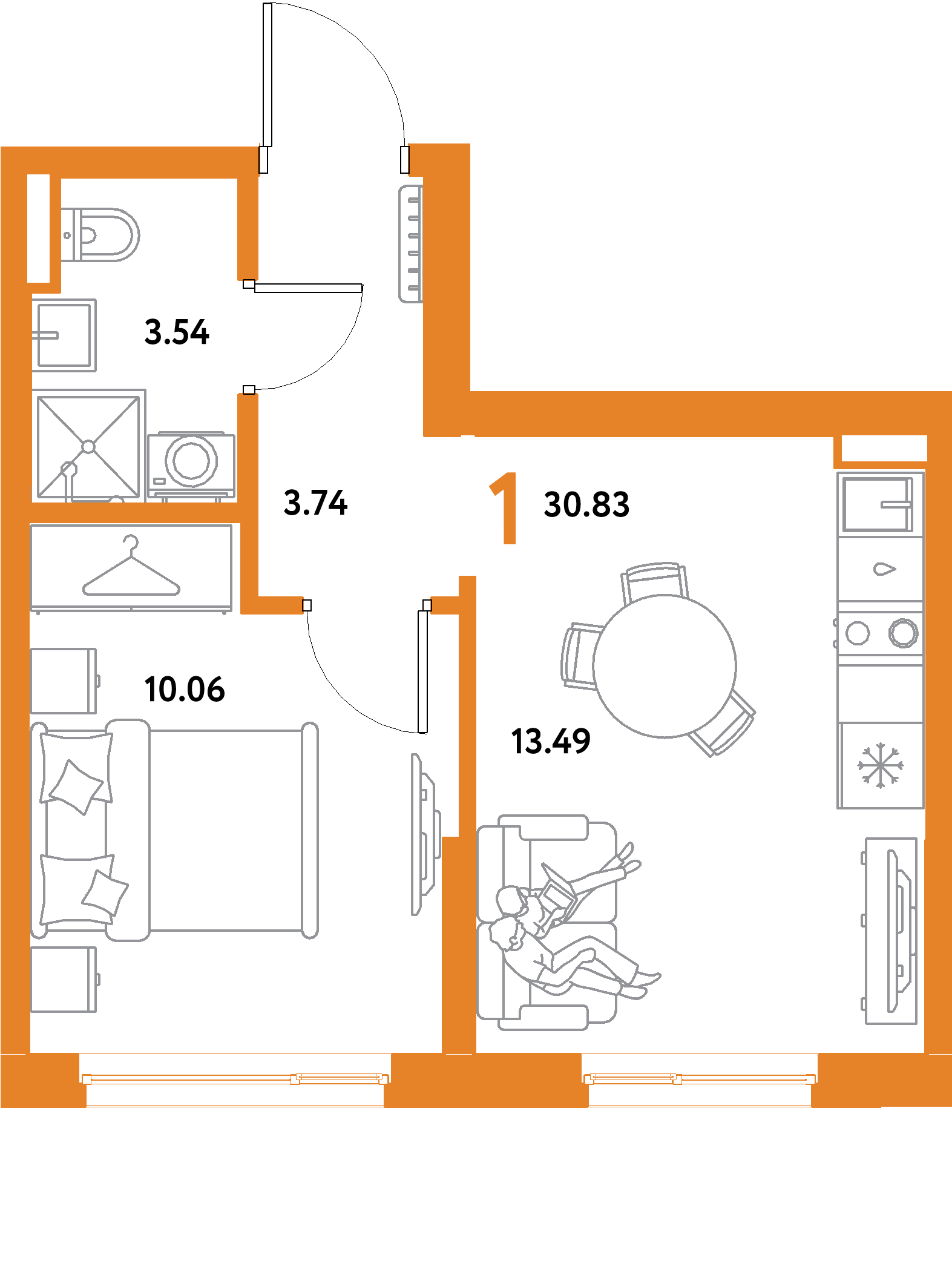 ЖК "Остров-сад"-1-комнатная 30.83 м²