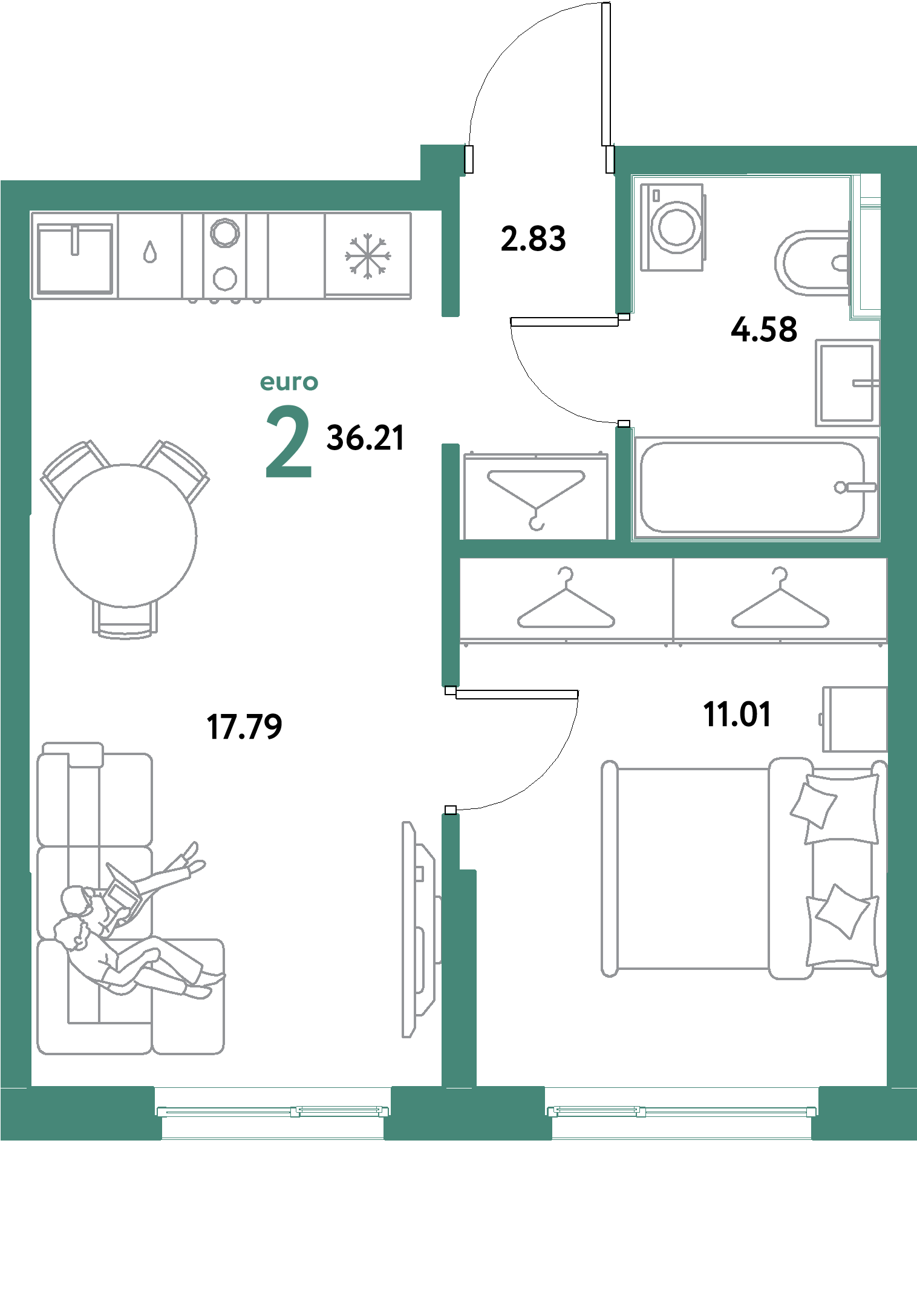 ЖК "Остров-сад"-2-комнатная 36.21 м²