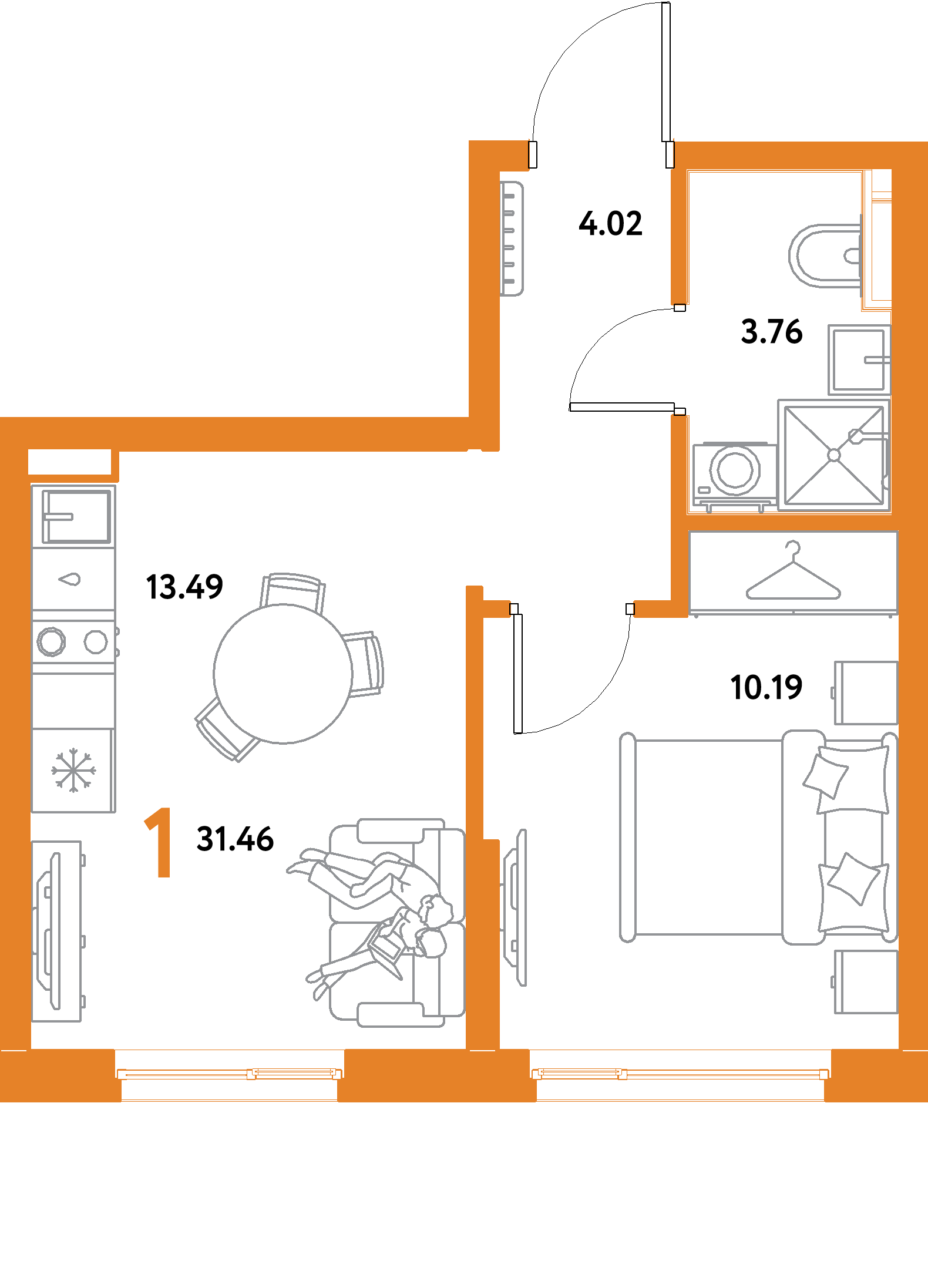 ЖК "Остров-сад"-1-комнатная 31.46 м²
