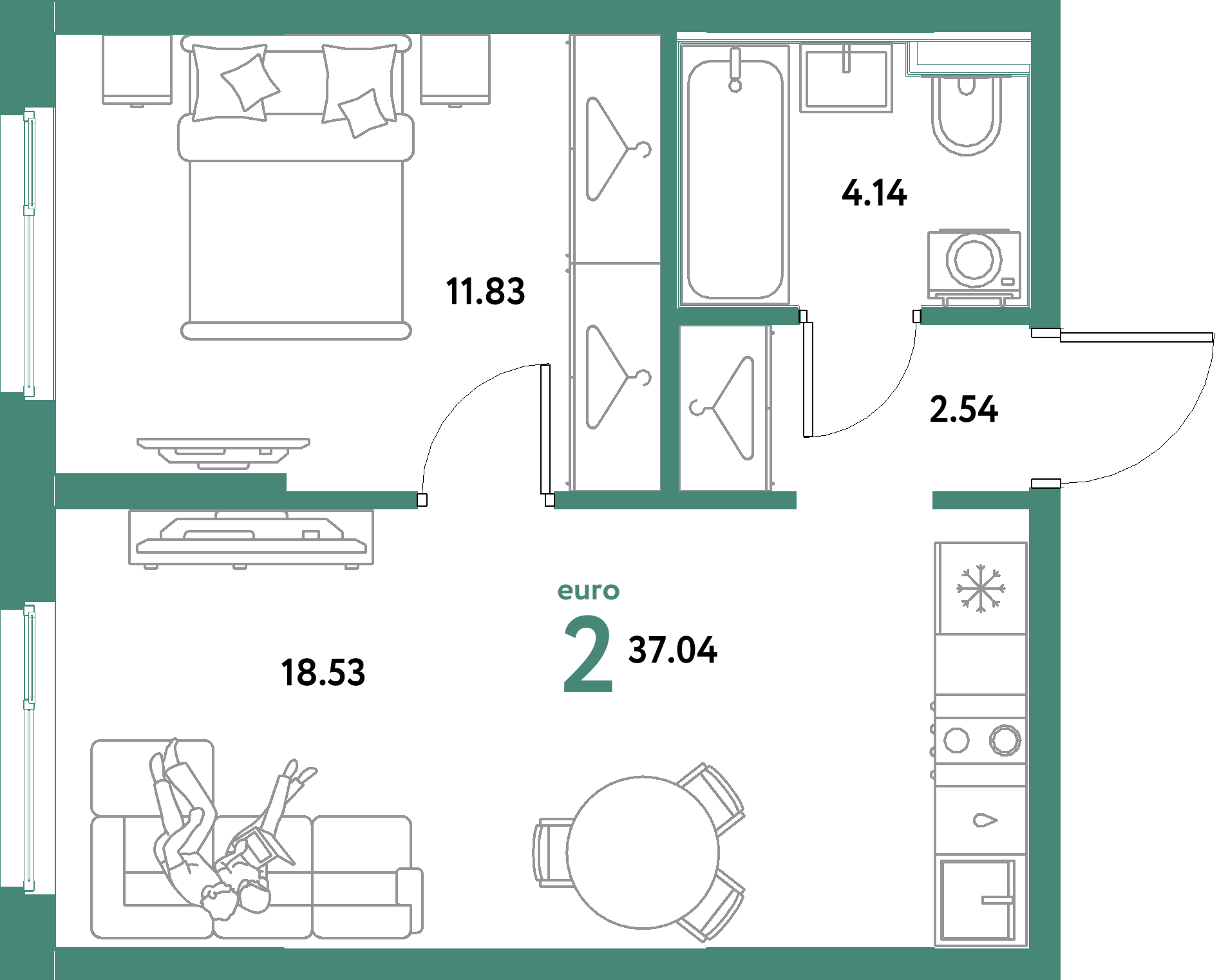 ЖК "Остров-сад"-2-комнатная 37.04 м²