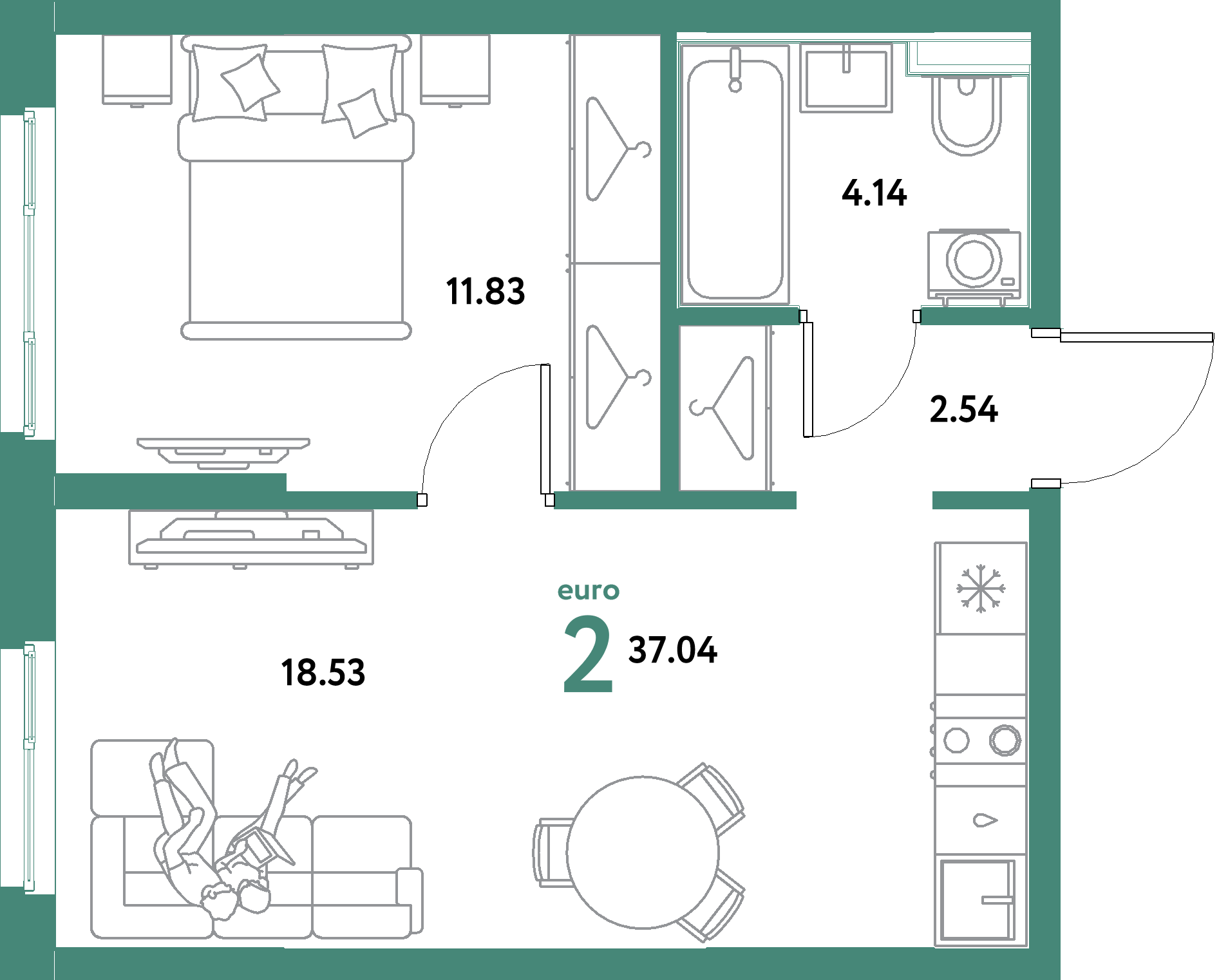 ЖК "Остров-сад"-2-комнатная 37.04 м²