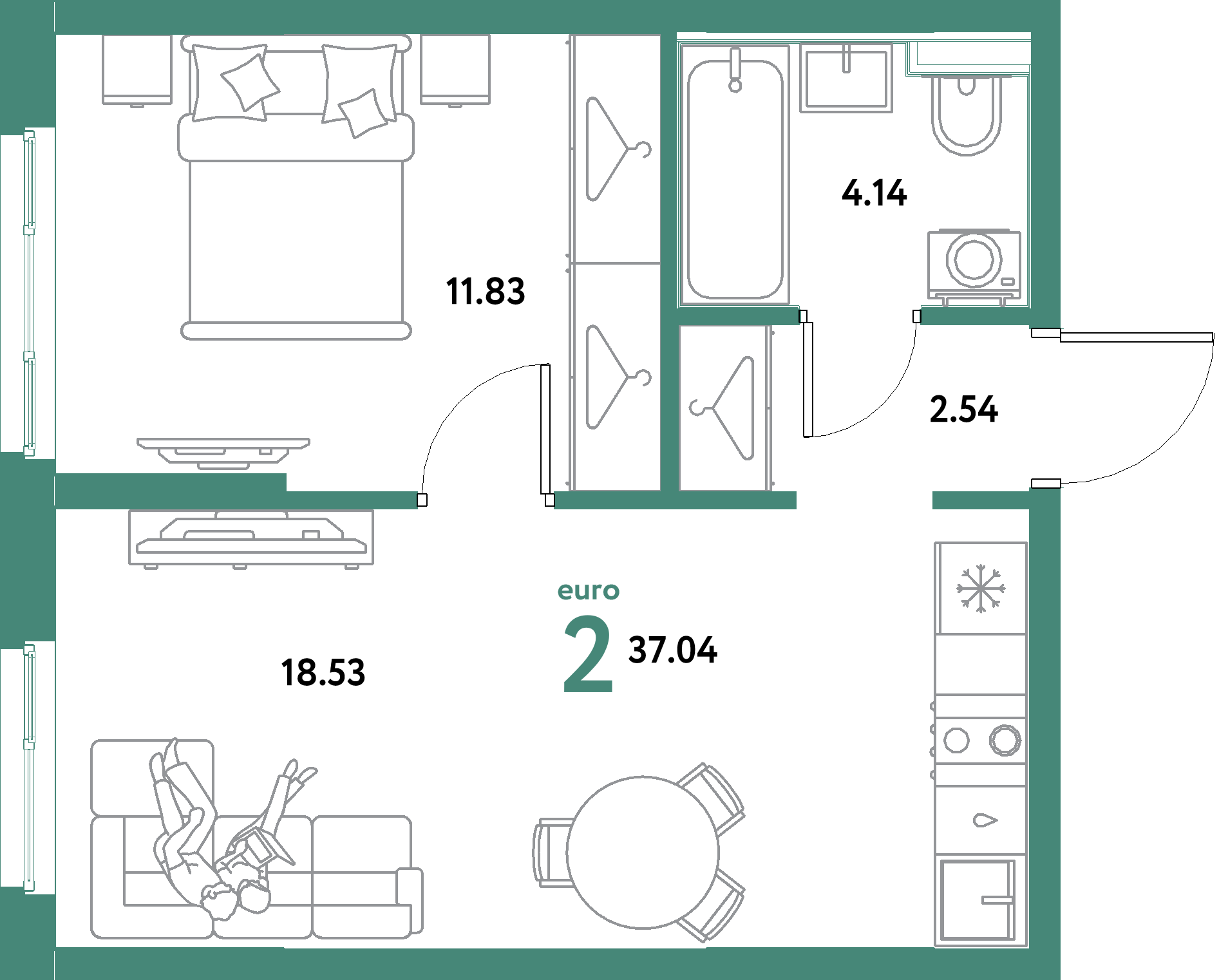 ЖК "Остров-сад"-2-комнатная 37.04 м²