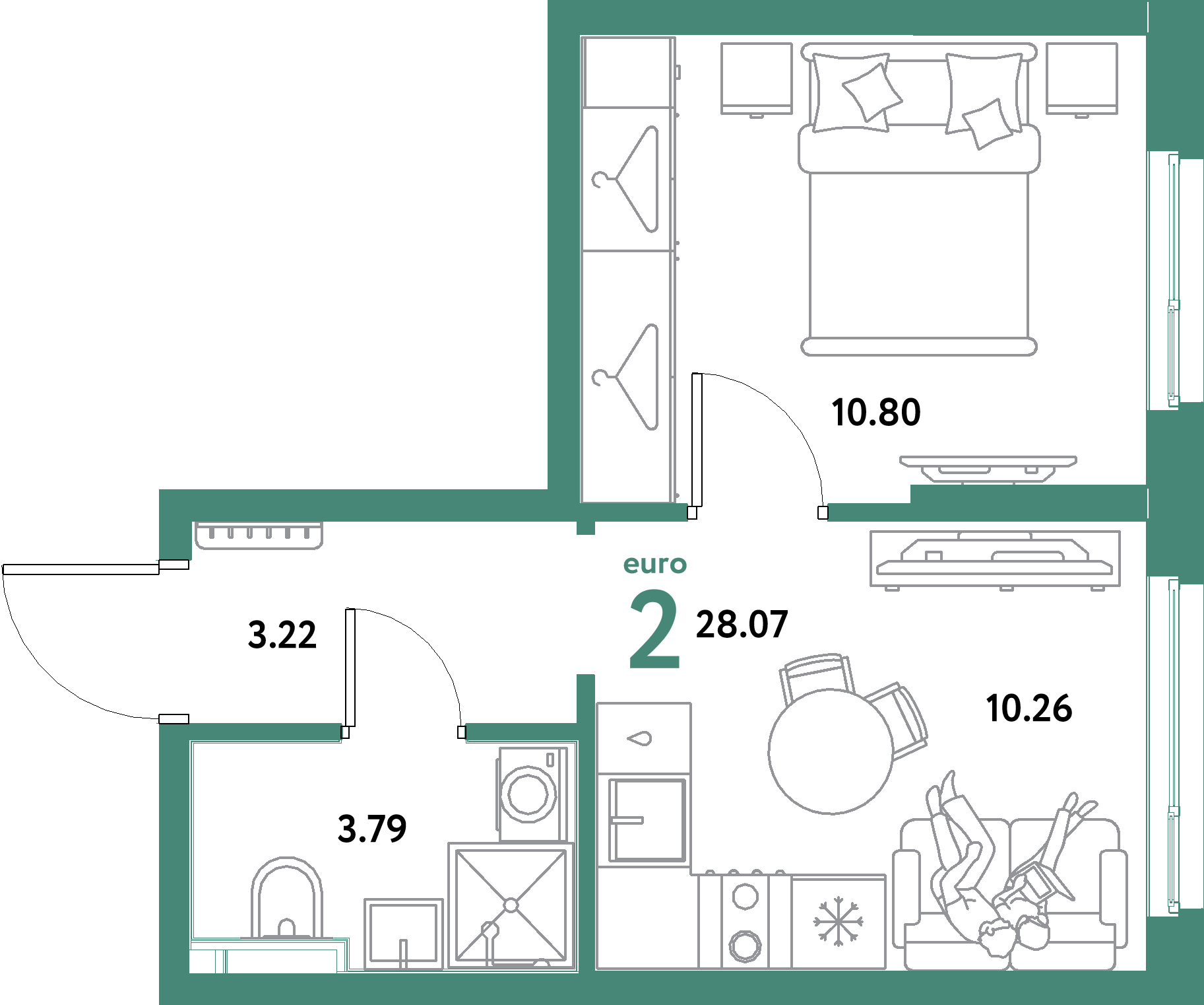 ЖК "Остров-сад"-2-комнатная 28.07 м²