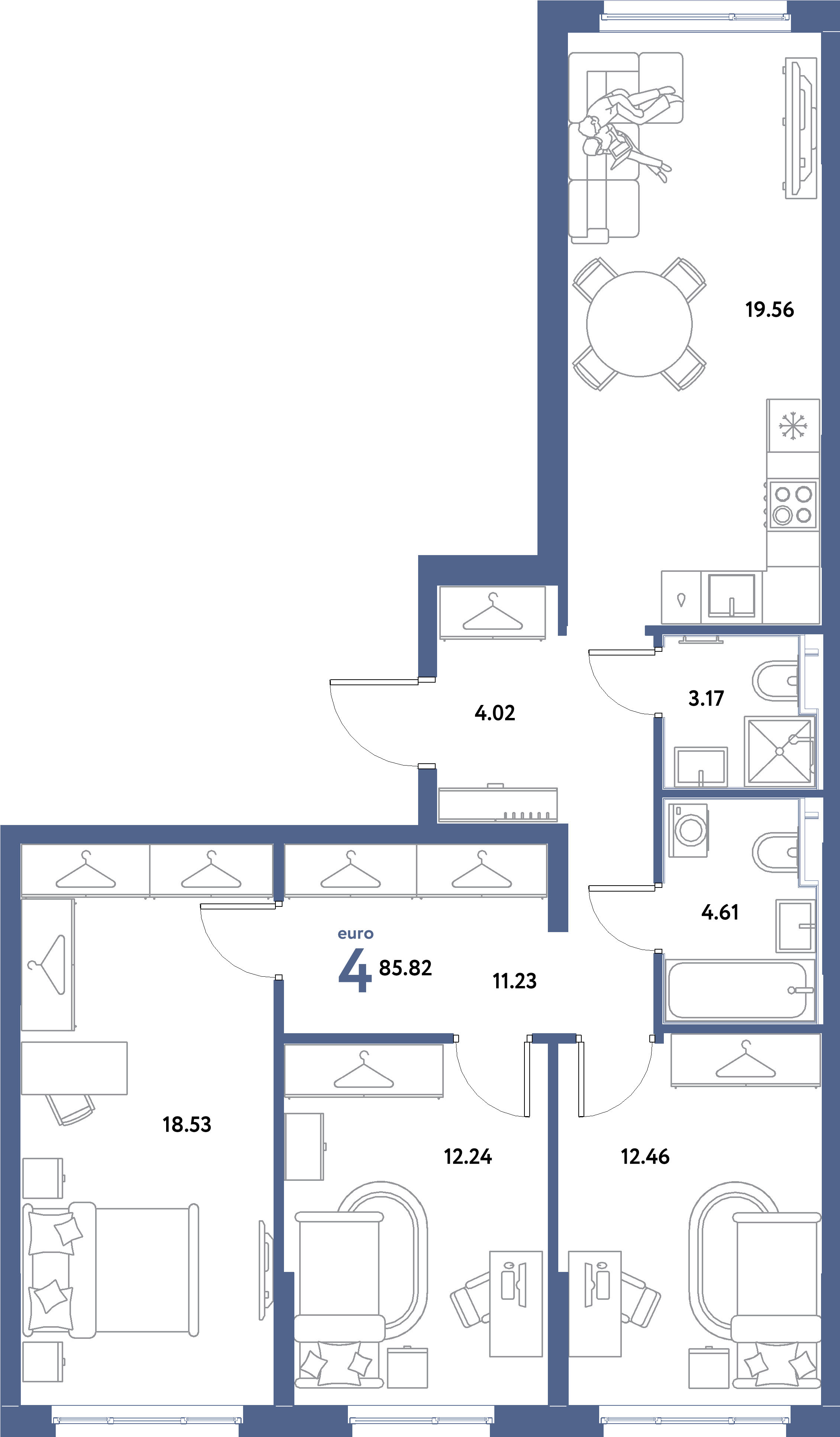 ЖК "Остров-сад"-4-комнатная 85.82 м²
