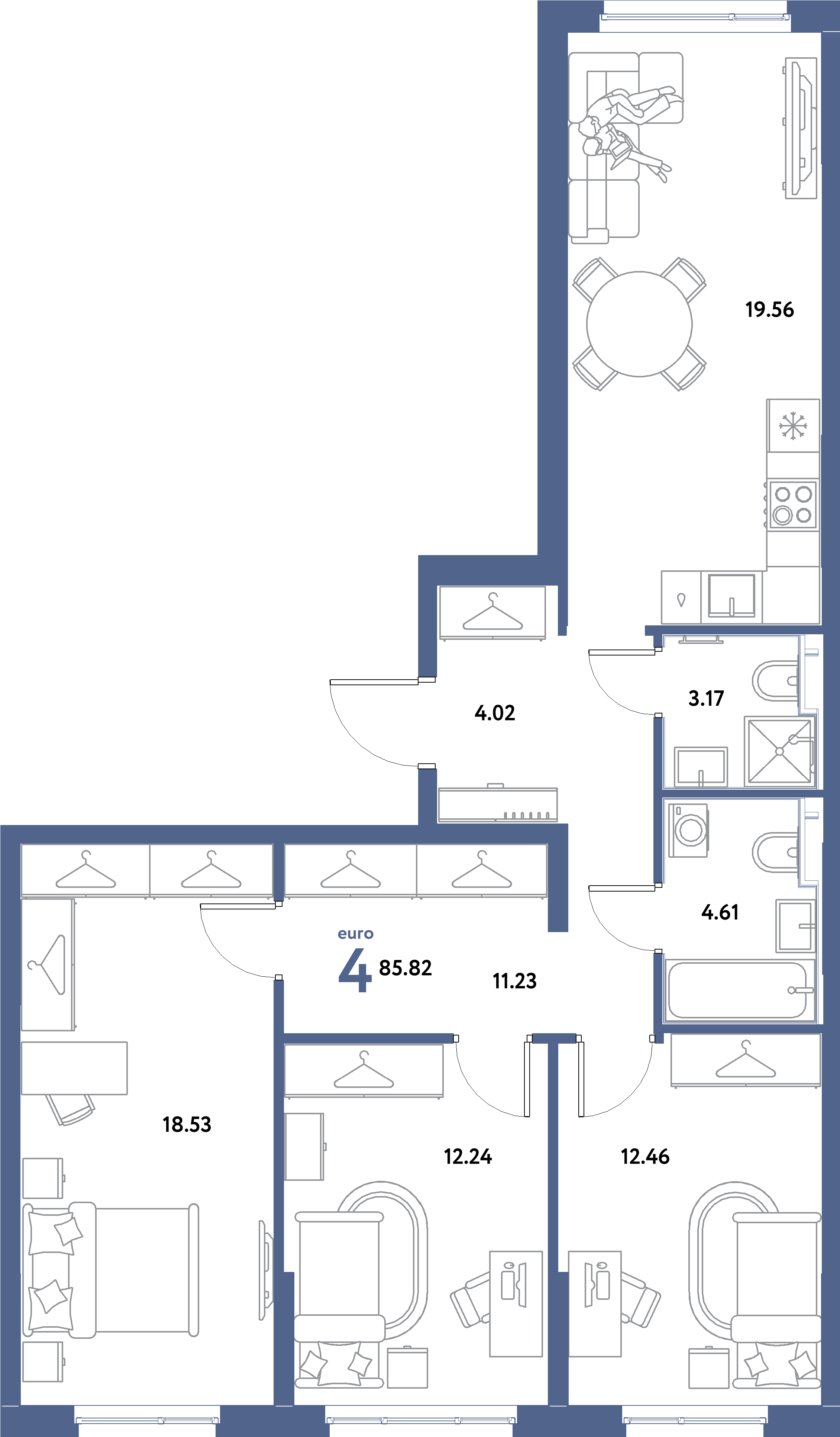ЖК "Остров-сад"-4-комнатная 85.82 м²