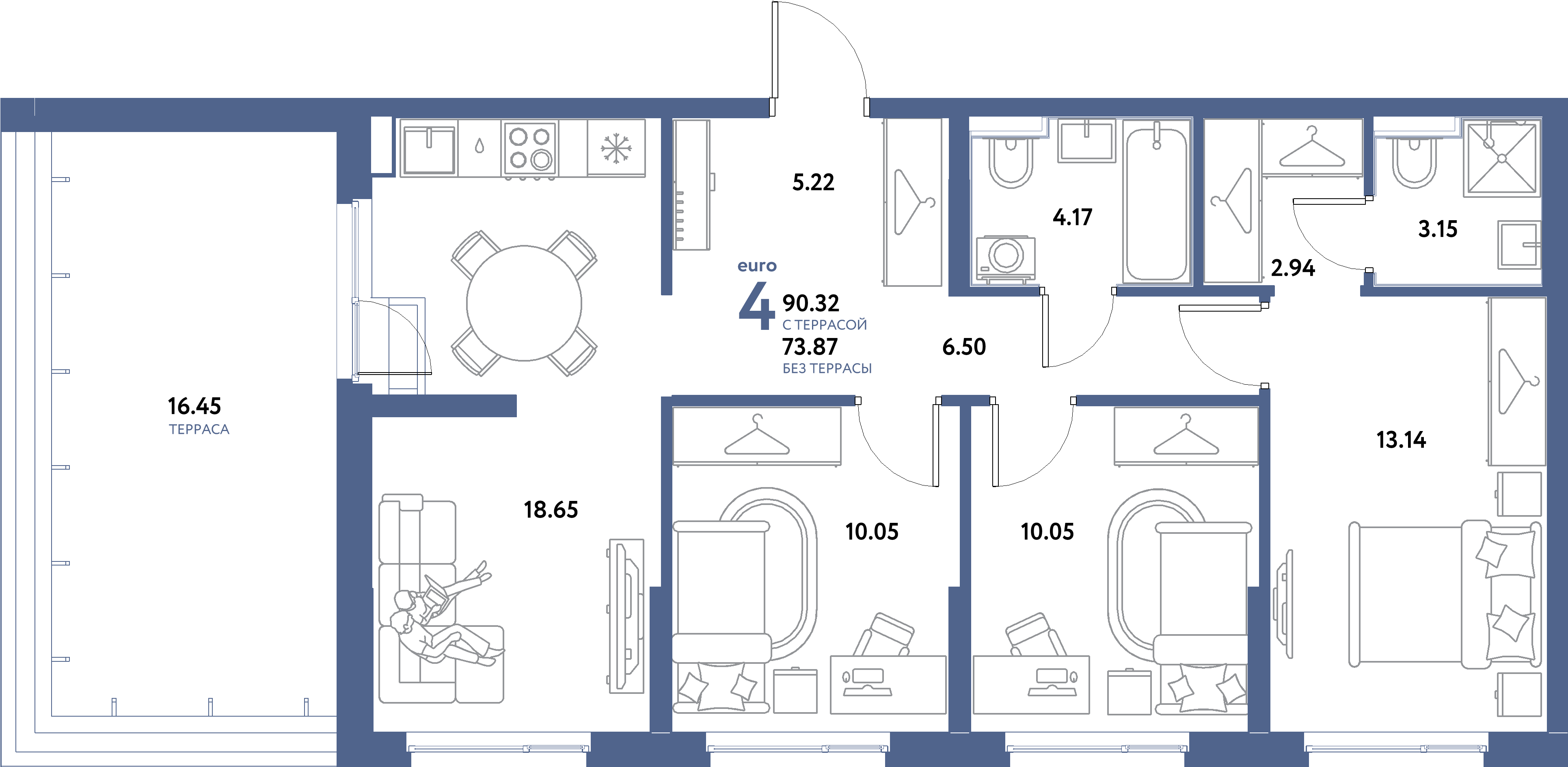 ЖК "Остров-сад"-4-комнатная 90.32 м²