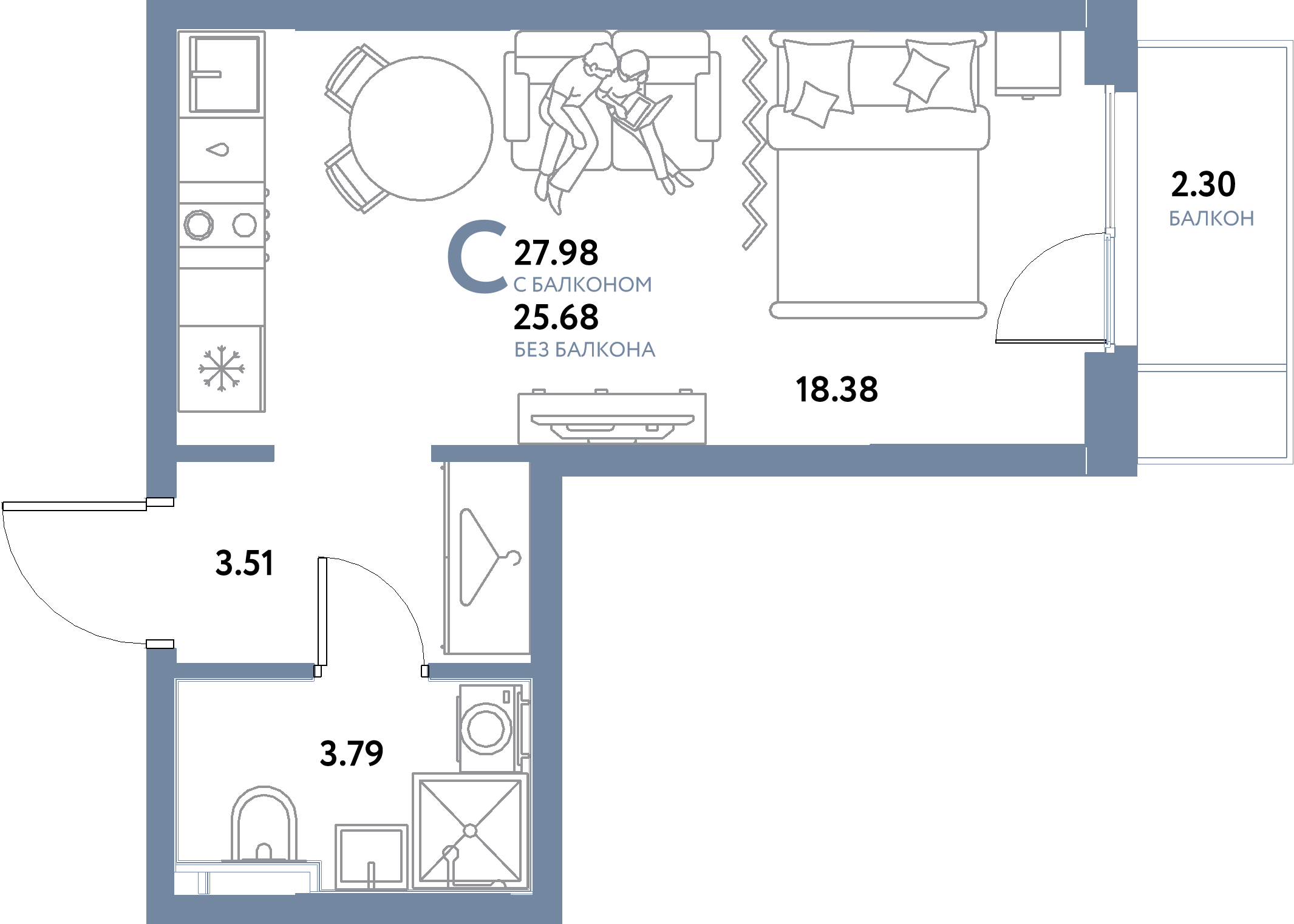 ЖК "Остров-сад"-Студия 27.98 м²