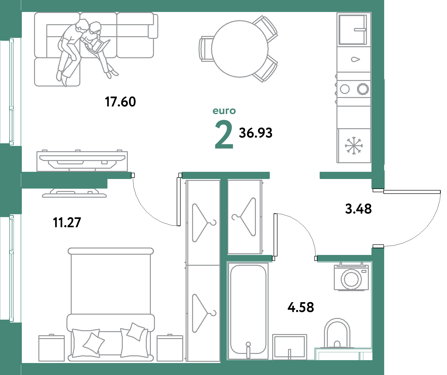 ЖК "Остров-сад"-2-комнатная 36.93 м²