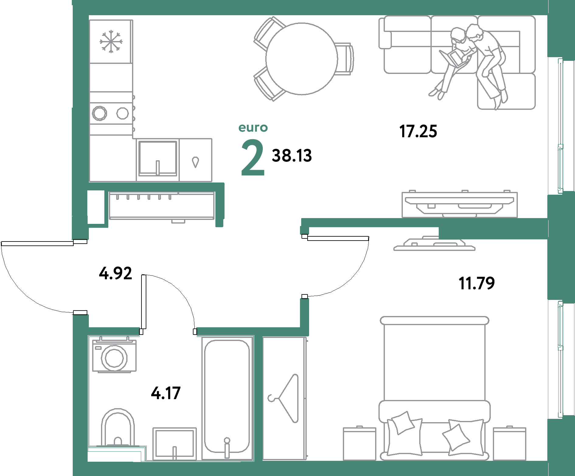 ЖК "Остров-сад"-2-комнатная 38.13 м²