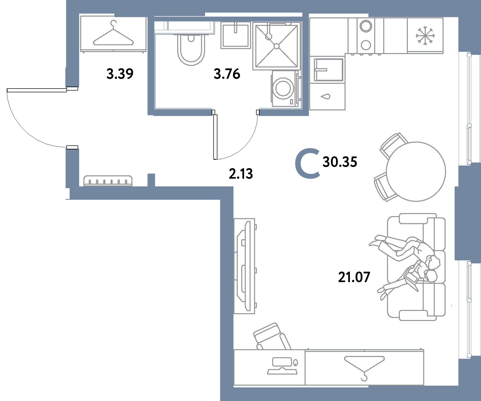 ЖК "Остров-сад"-Студия 30.35 м²