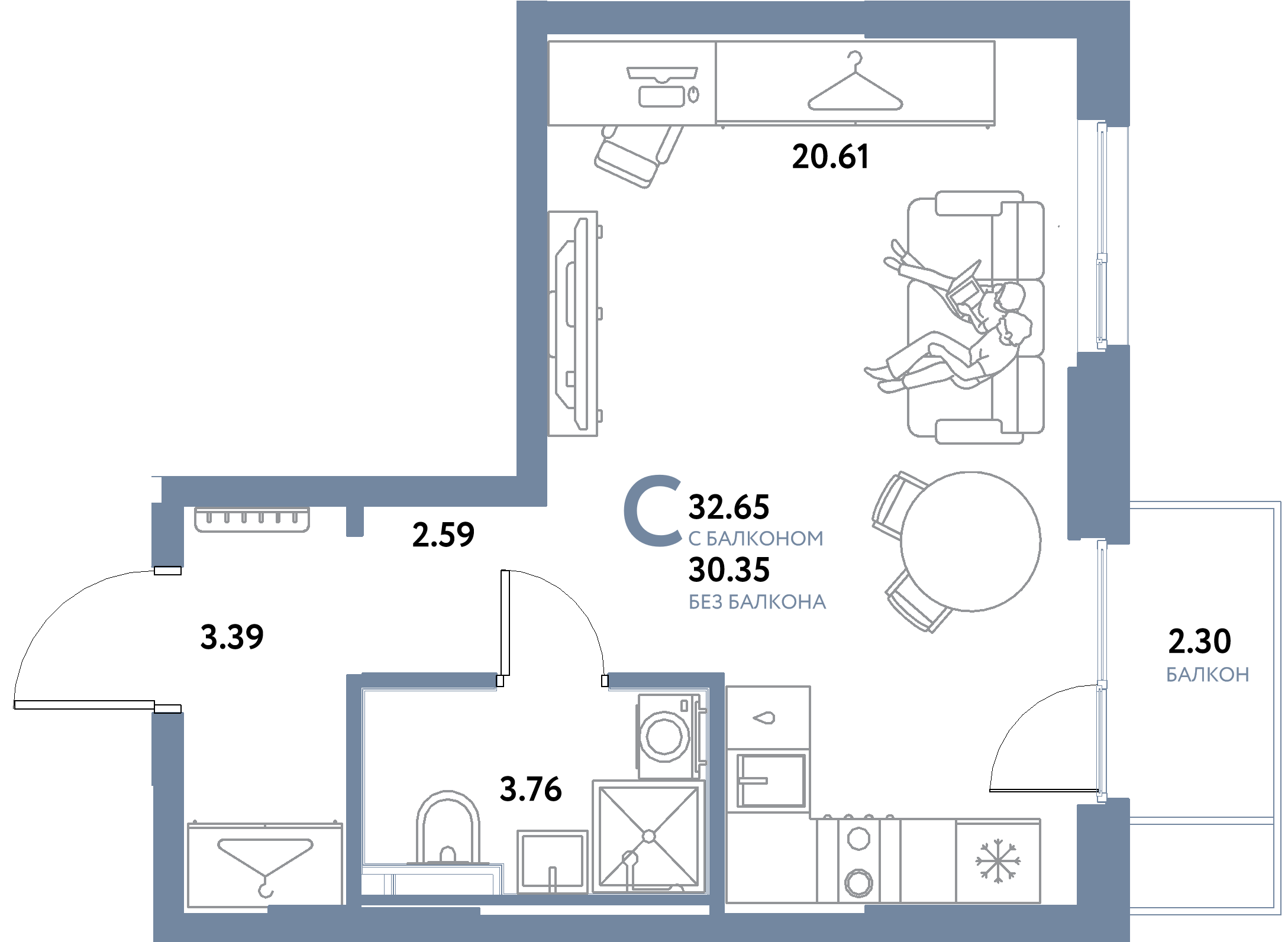 ЖК "Остров-сад"-Студия 32.65 м²
