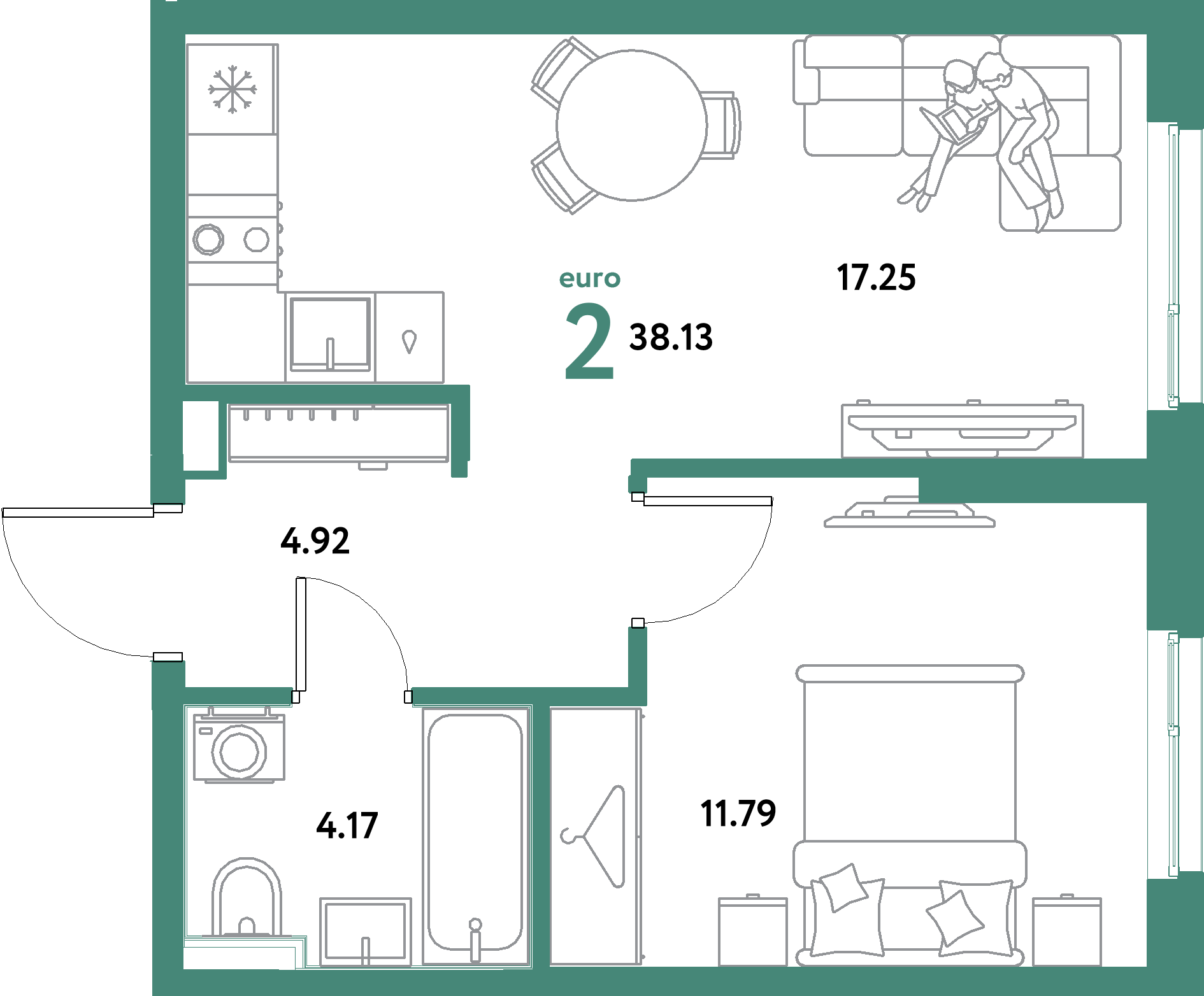 ЖК "Остров-сад"-2-комнатная 38.13 м²