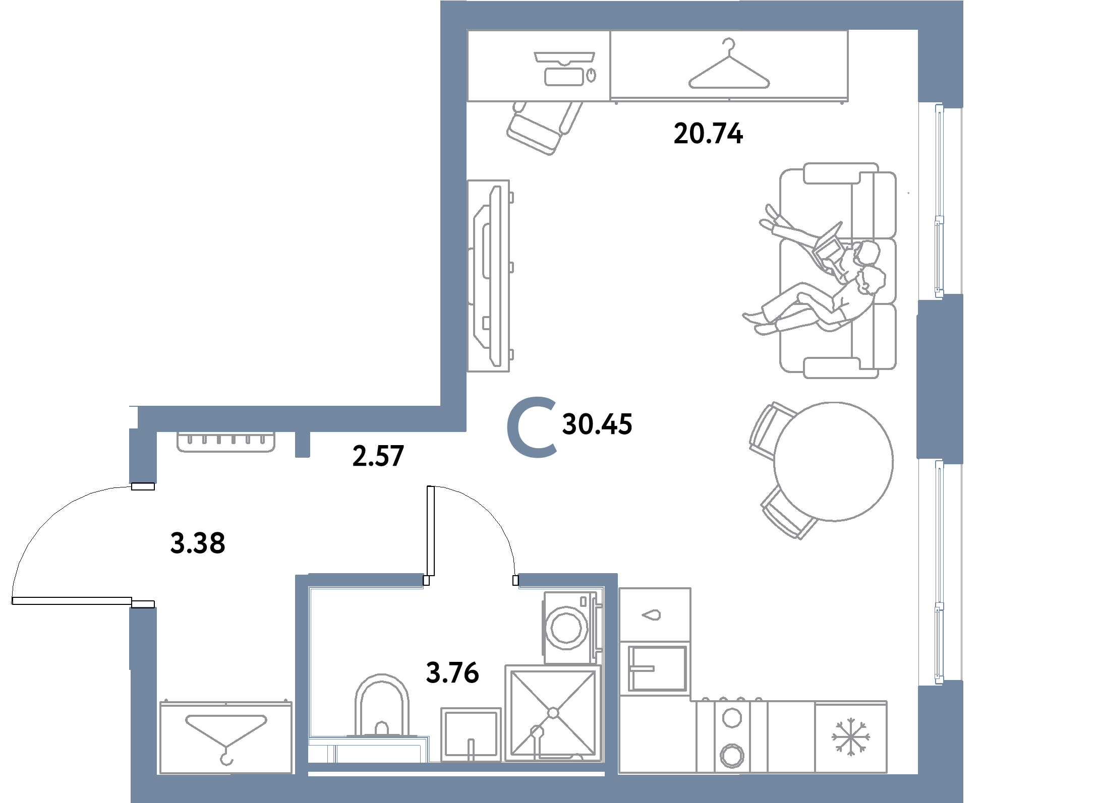 ЖК "Остров-сад"-Студия 30.45 м²