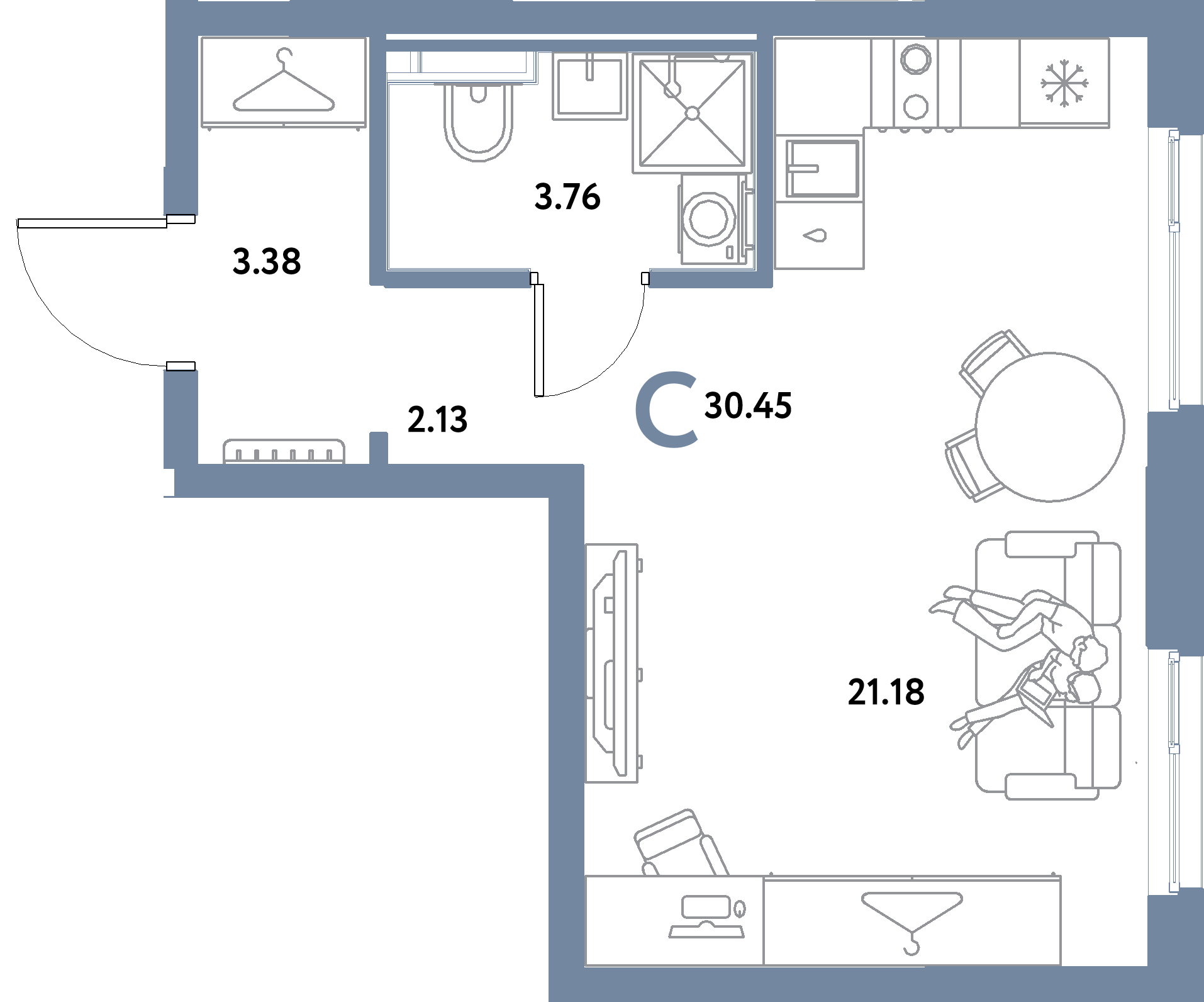 ЖК "Остров-сад"-Студия 30.45 м²