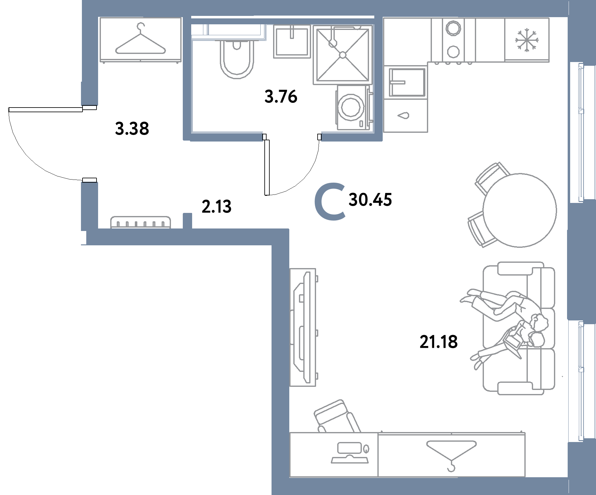 ЖК "Остров-сад"-Студия 30.45 м²