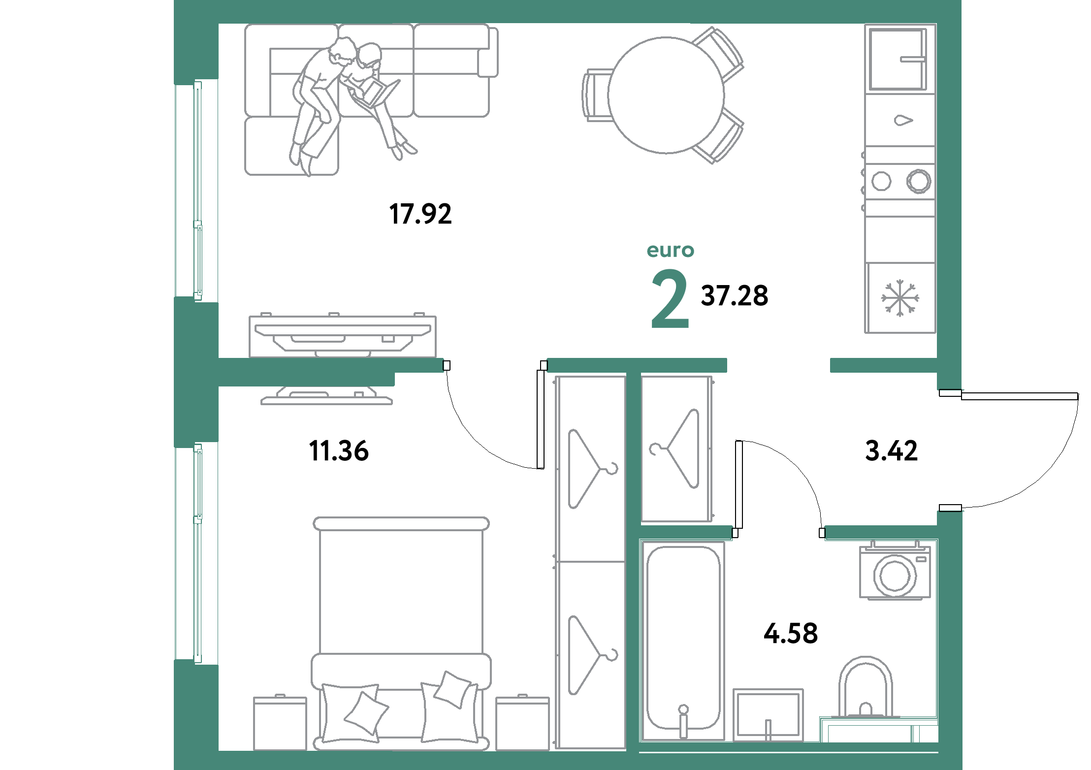 ЖК "Остров-сад"-2-комнатная 37.28 м²