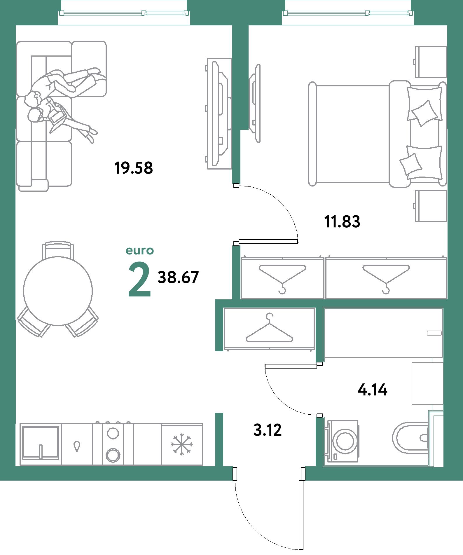 ЖК "Остров-сад"-2-комнатная 38.67 м²