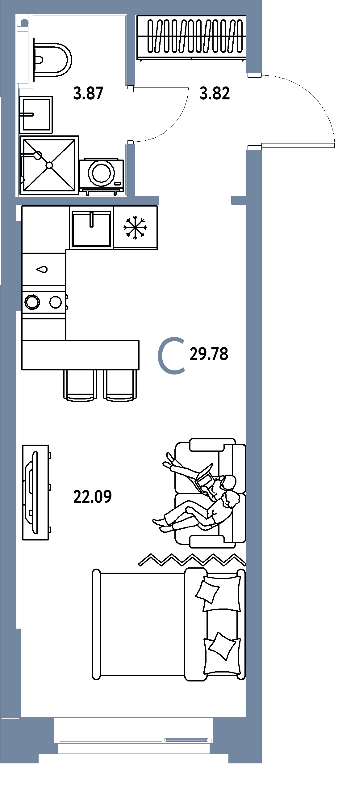 ЖК "Сердце Сибири"-Студия 29.78 м²