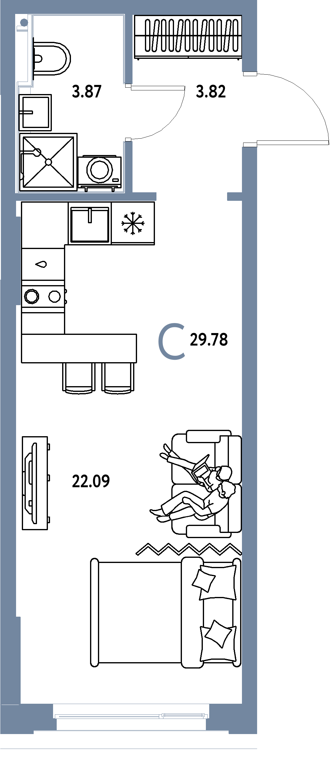 ЖК "Сердце Сибири"-Студия 29.78 м²